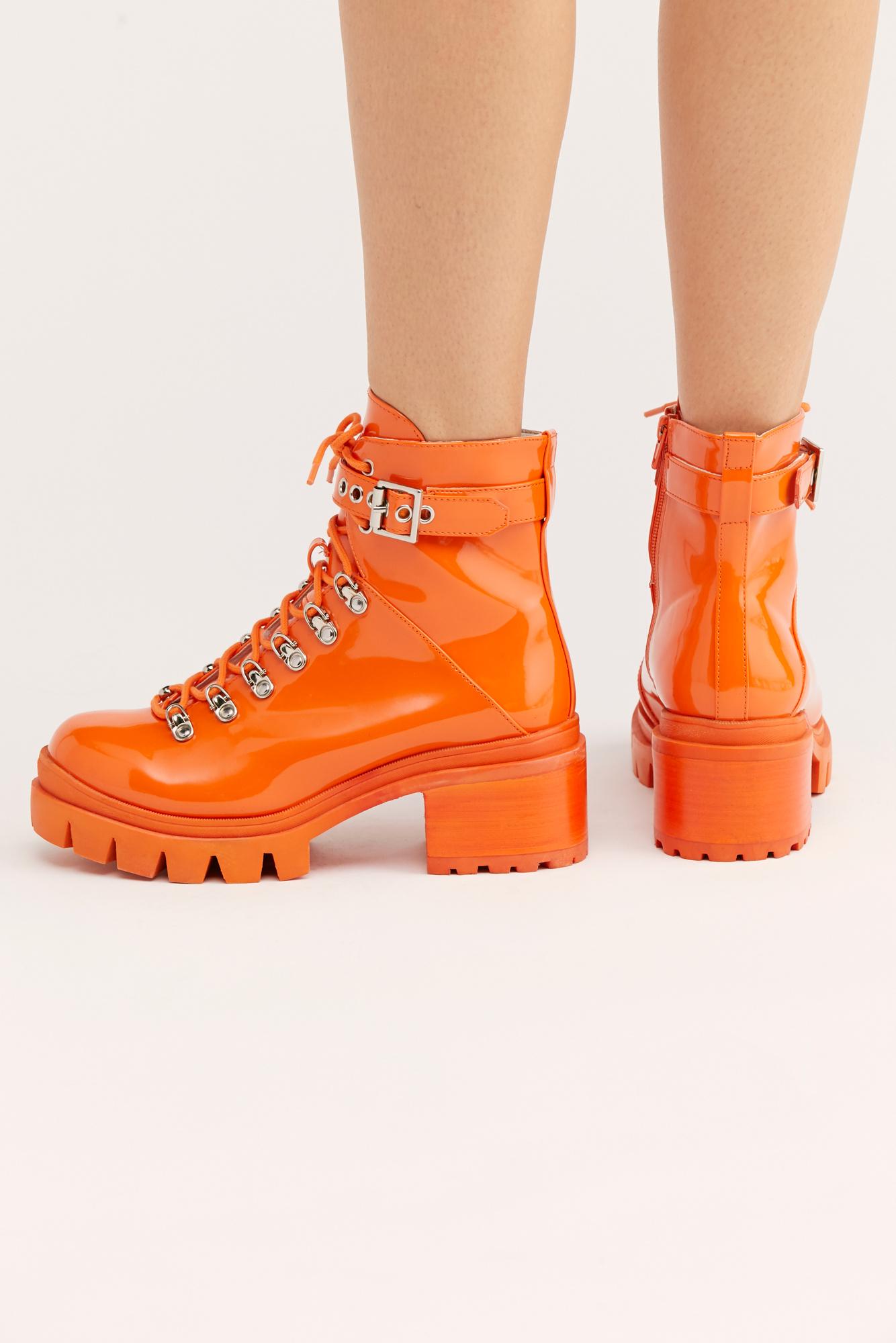 Free People Check Lace-up Boot By Jeffrey Campbell in Orange | Lyst