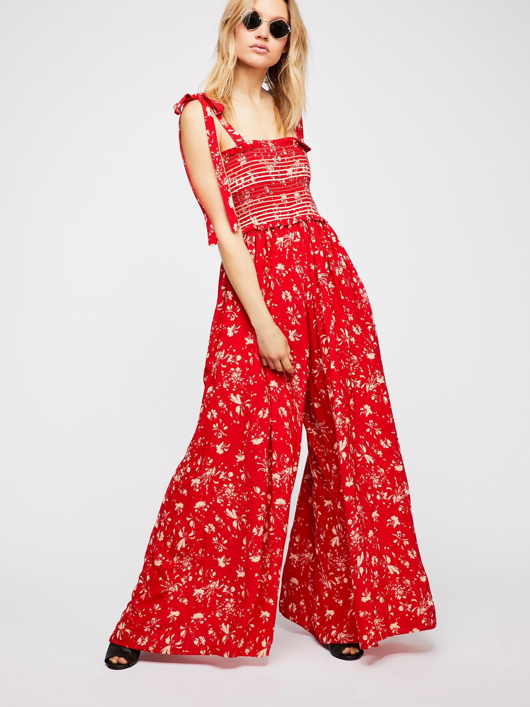 Free People Synthetic Color My World Floral Jumpsuit in Red | Lyst Australia