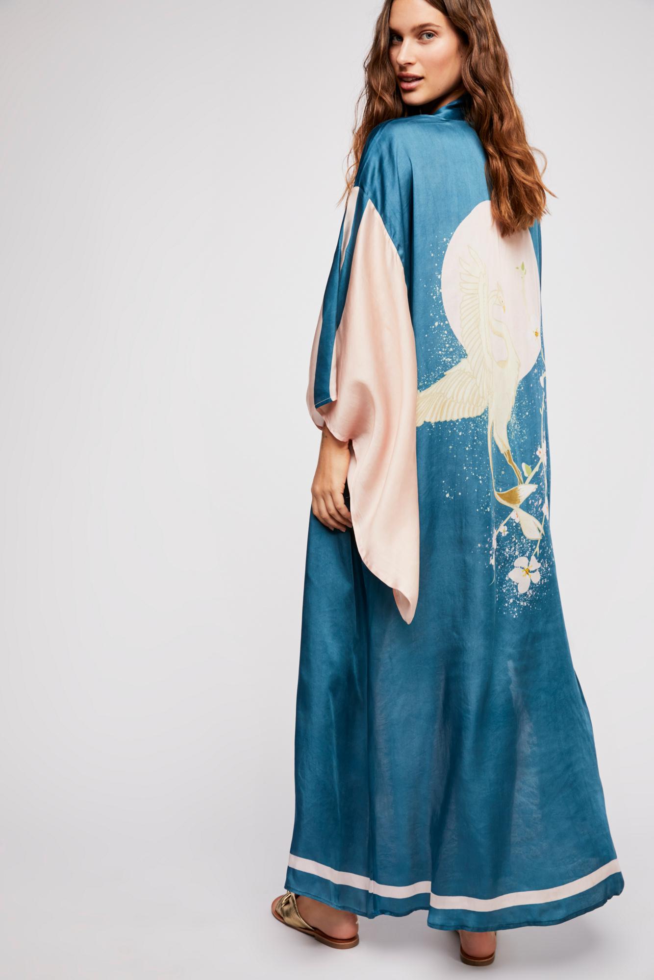Free People Synthetic Rising Sun Maxi Kimono in Blue - Lyst