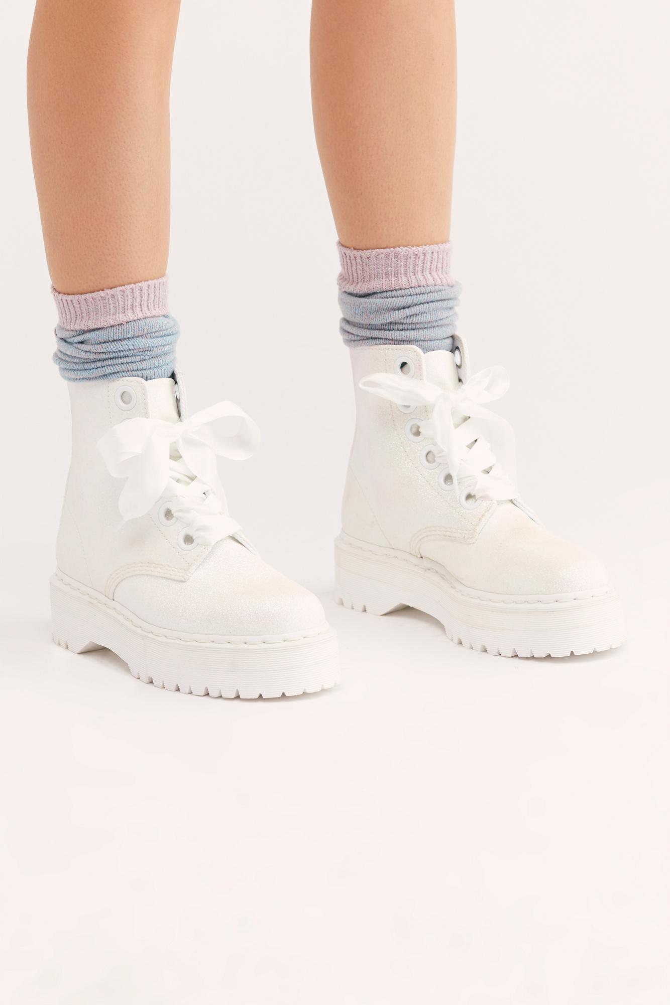 Free People Dr. Martens Molly Glitter 6 Eye Boots in White | Lyst