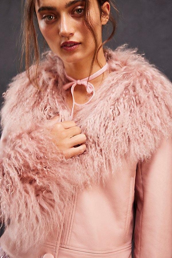Leather Jacket Cropped Pink Faux Fur Jacket Cropped Pink Faux Fur