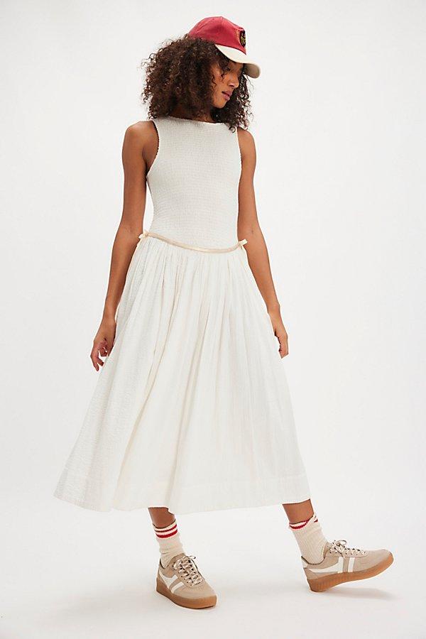 knee length dresses for ladies Seersucker Stripe Midi Dress  English Factory