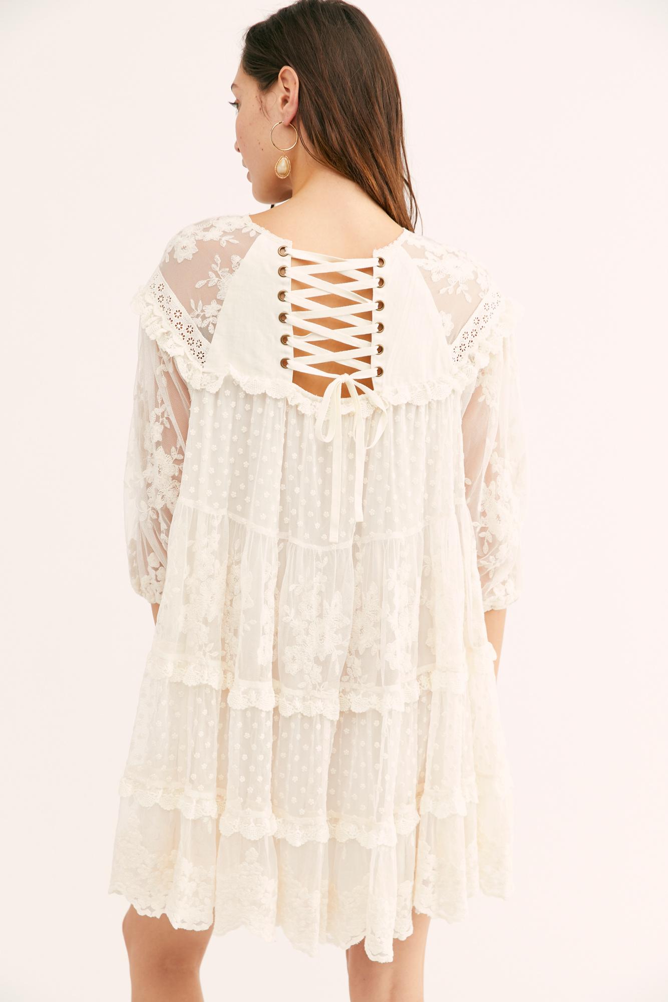 chinese dress ladies Spell Maiden Lace Mini Dress Antique White, M main image 1