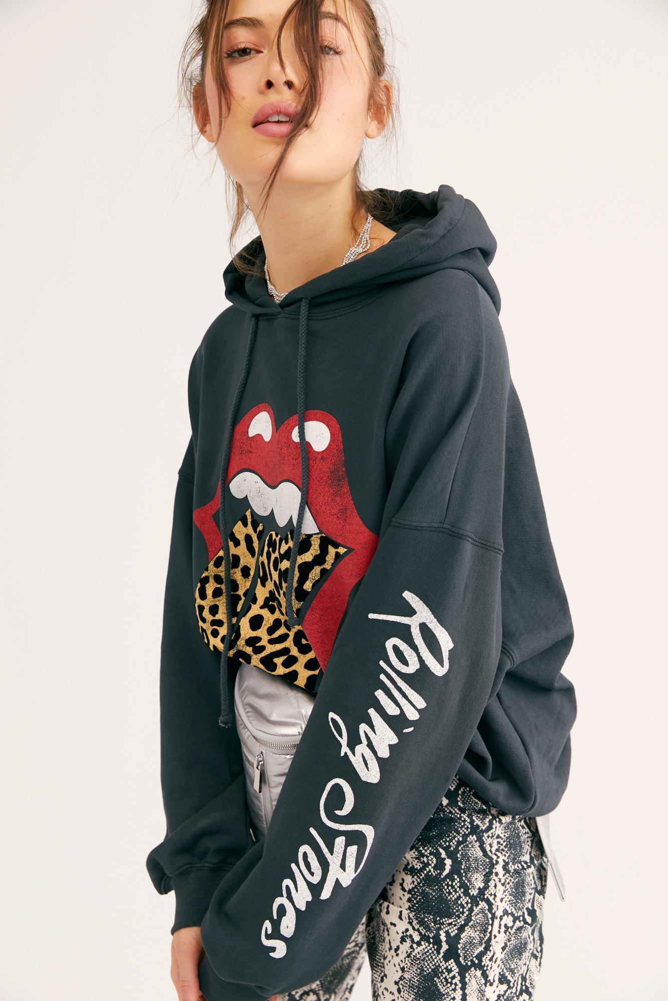 Free People Rolling Stones Tongue Hoodie By Daydreamer in Black - Lyst