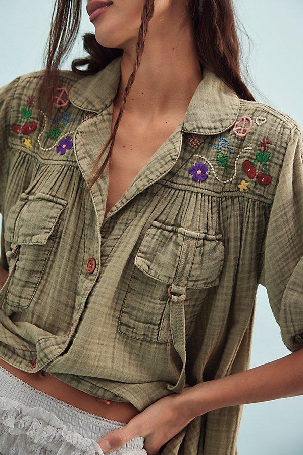 Free People Tracking Trails Shirt Dress in Green