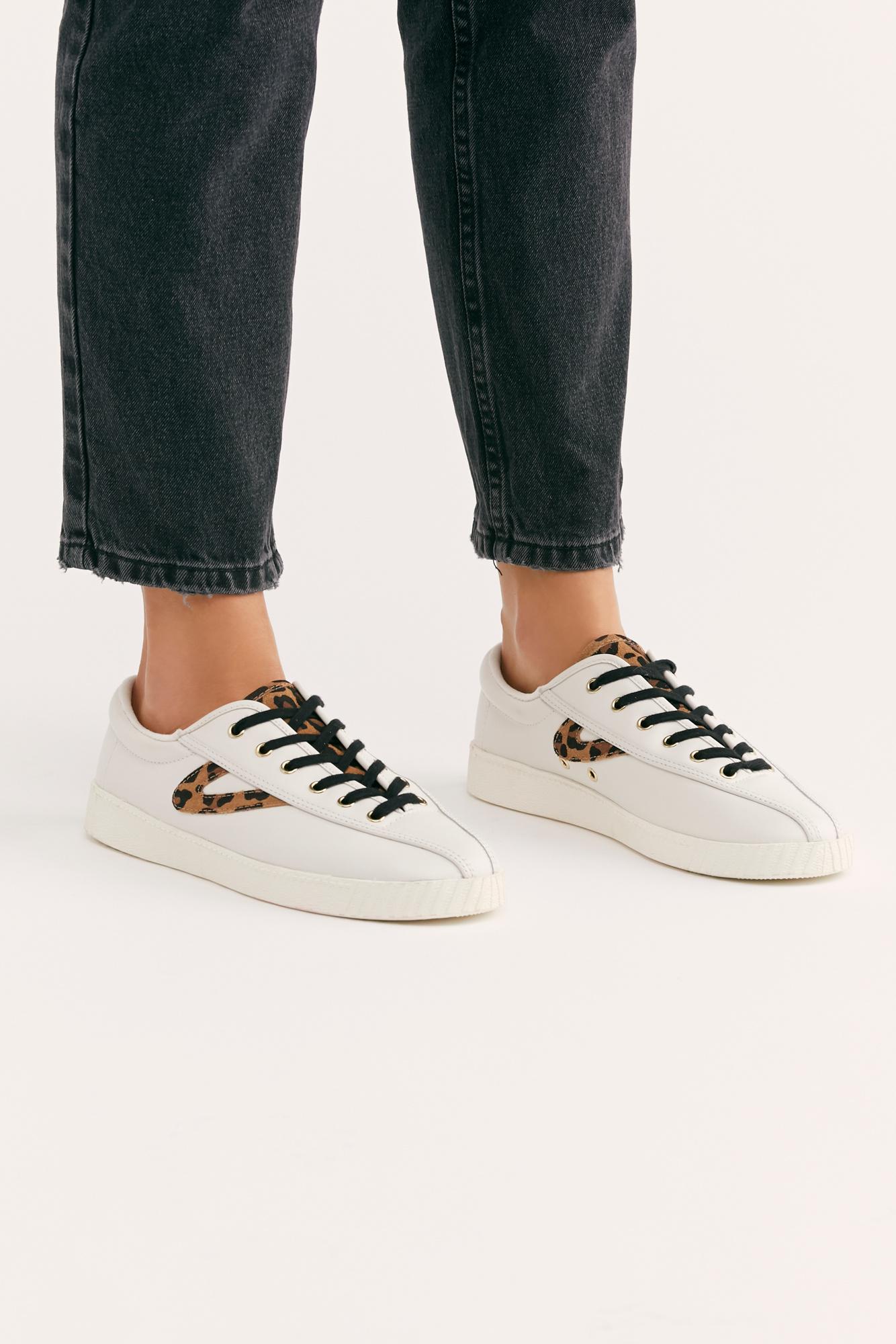 Leather Nylite Leopard Trainer in White 