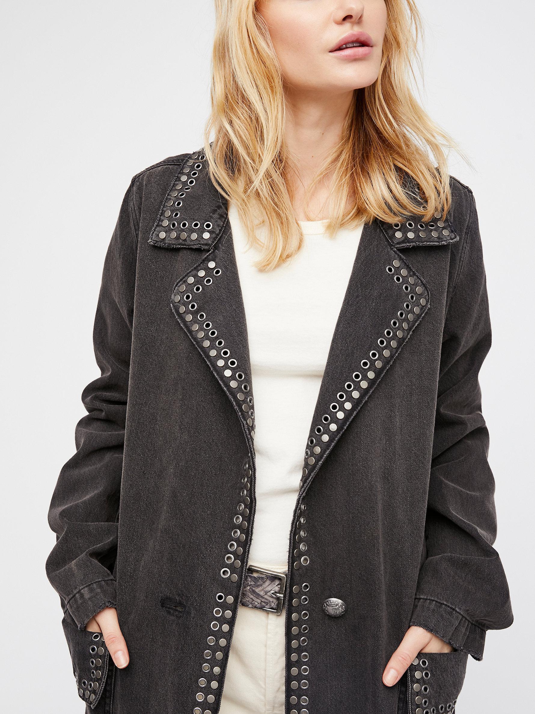 black denim duster coat