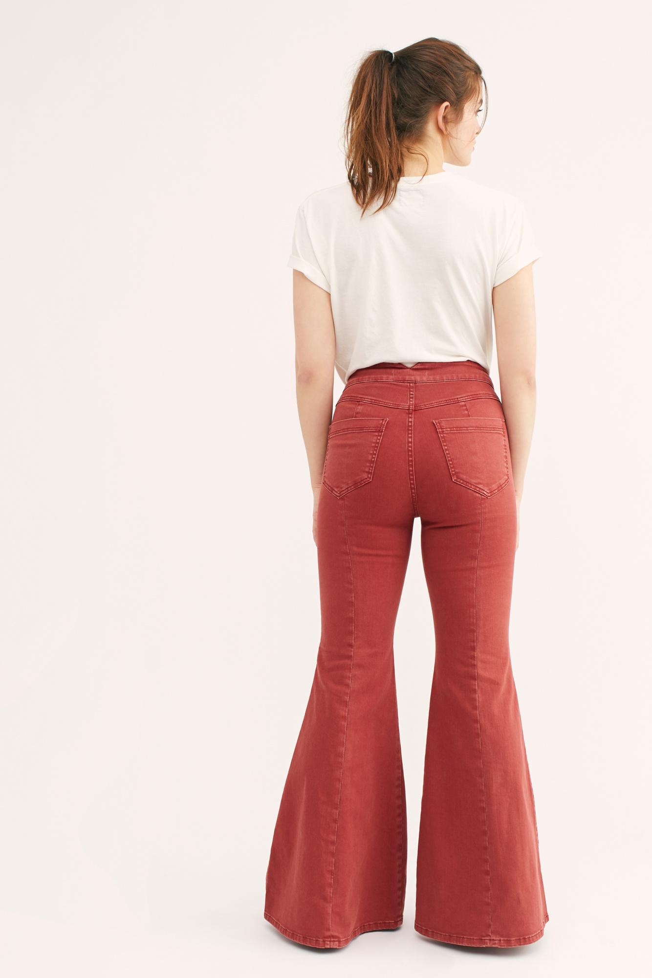 red flare jeans