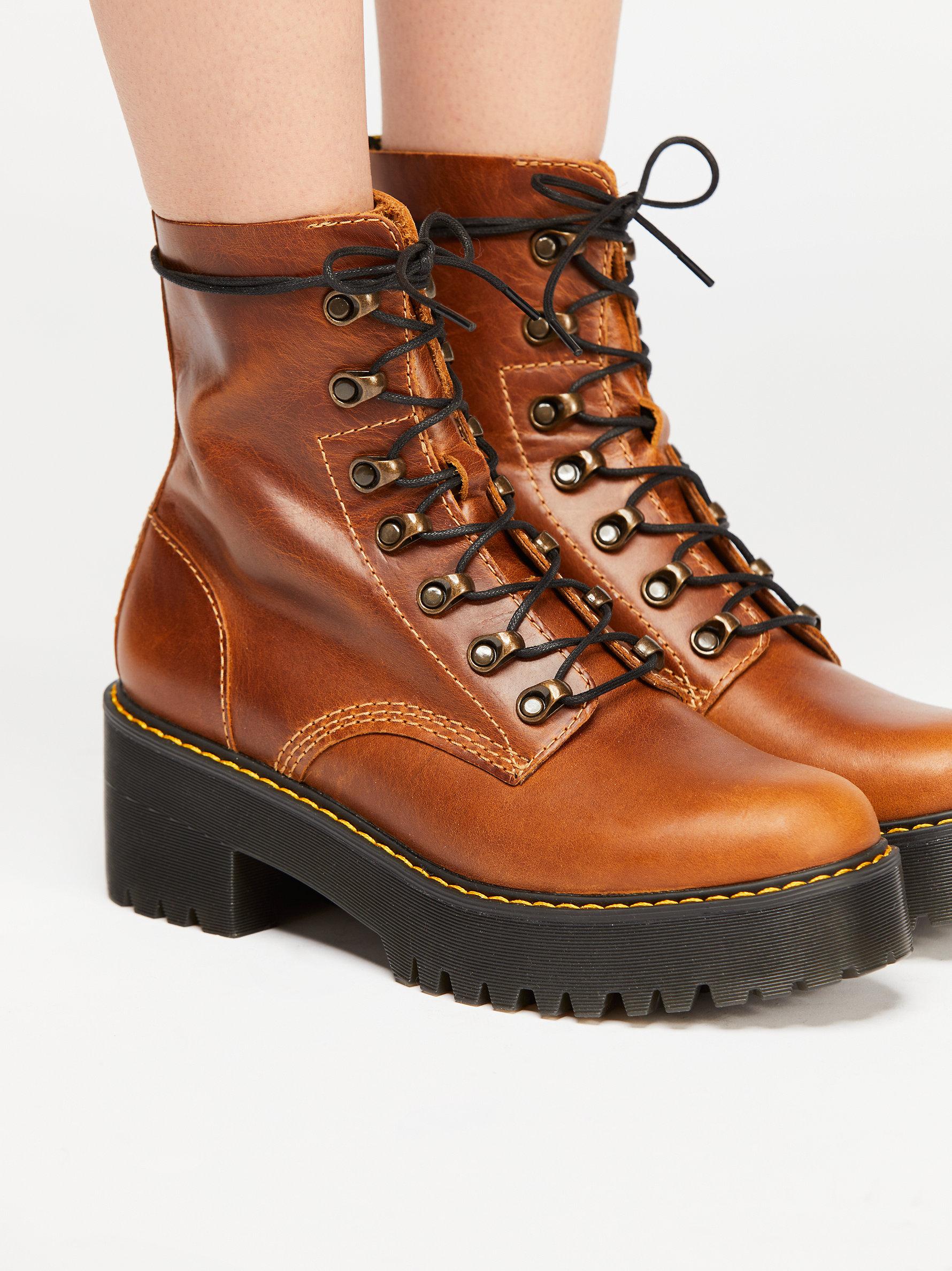 Free People Dr. Martens Leona Platform Ankle Boots in Brown | Lyst