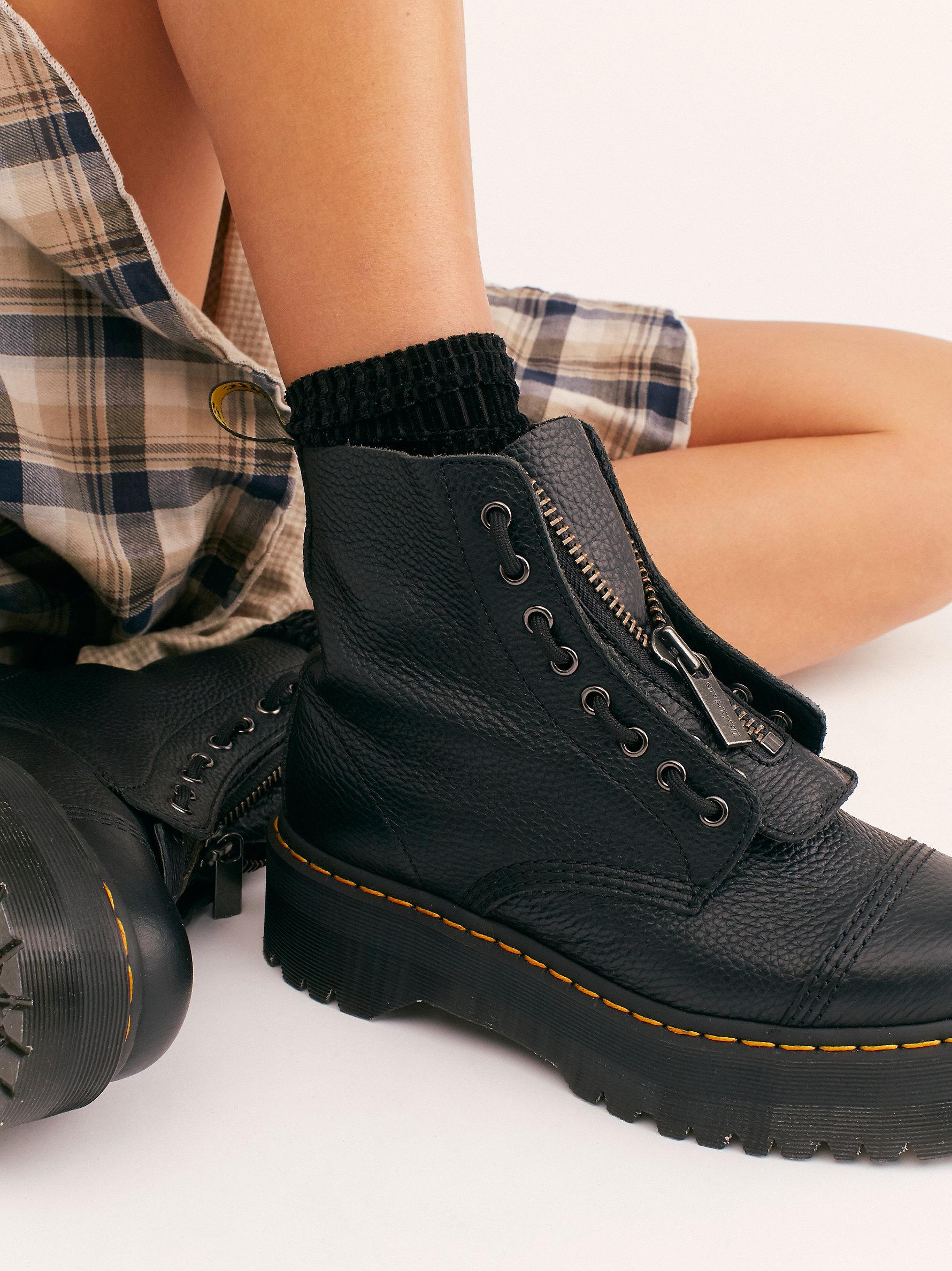 Free People Leather Dr. Martens Sinclair Zip Front Boots in Black 