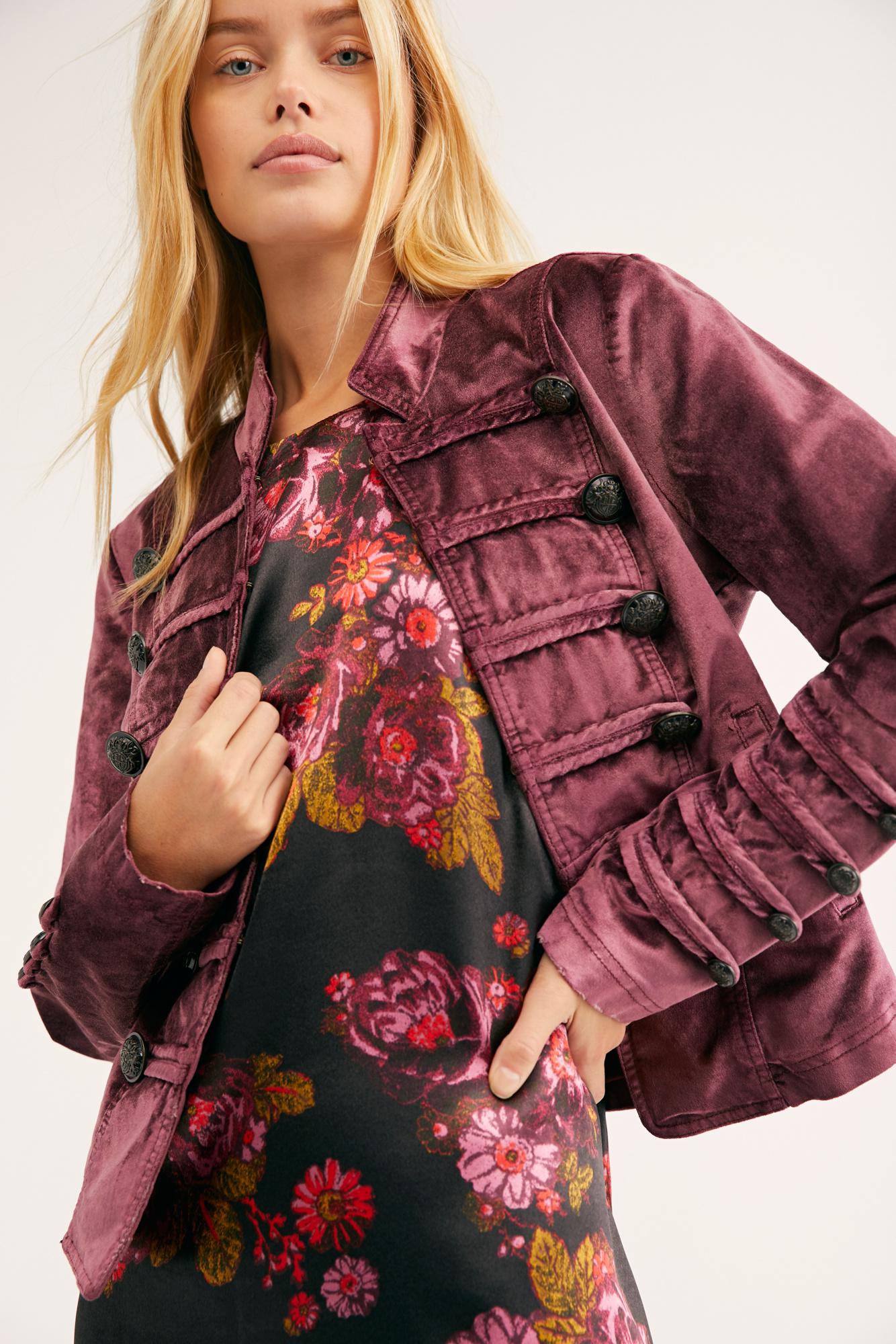 Free People Fitted Velvet Military Jacket | Lyst