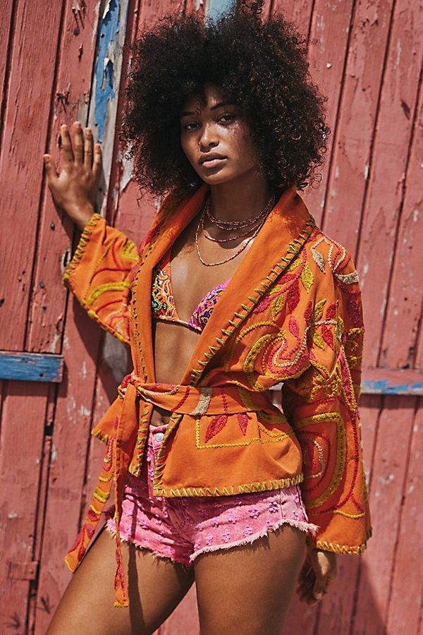 Veste Kimono Brodée Free People Nori - Vert - Taille XS - Neuve Avec Étiquettes