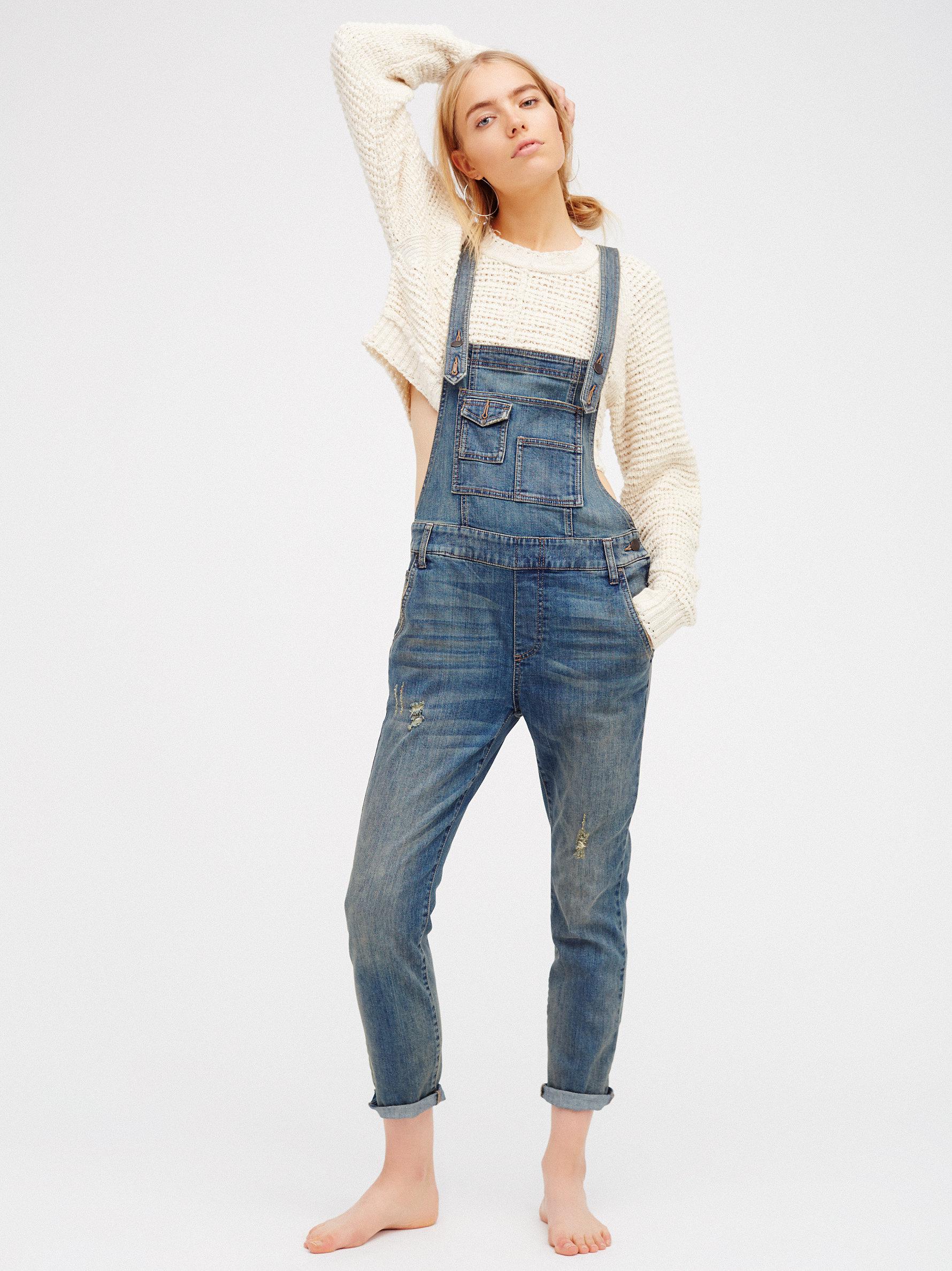 Free People Washed Denim Overall in Blue - Lyst