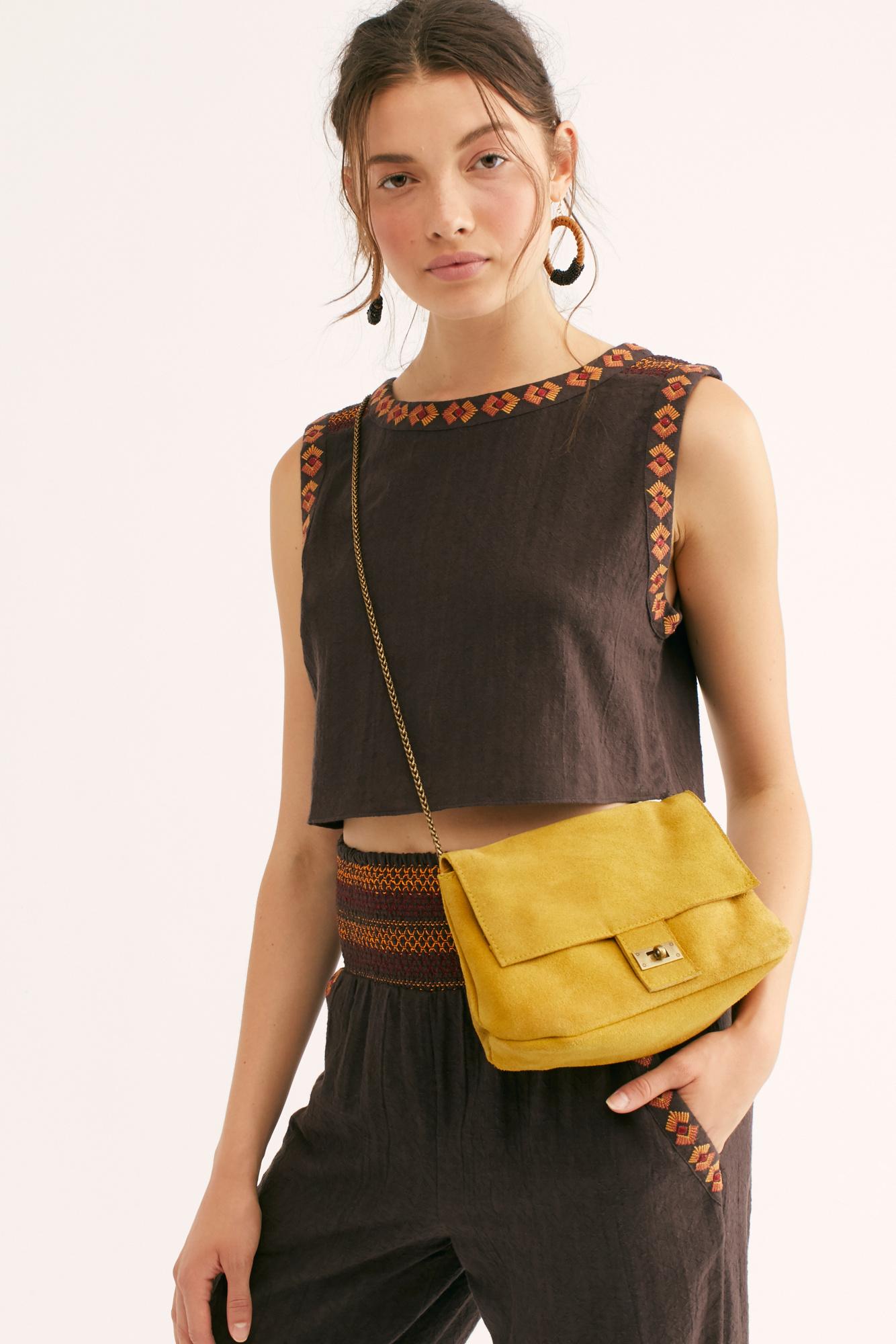 Free People Slouchy Suede Shoulder Bag in Yellow