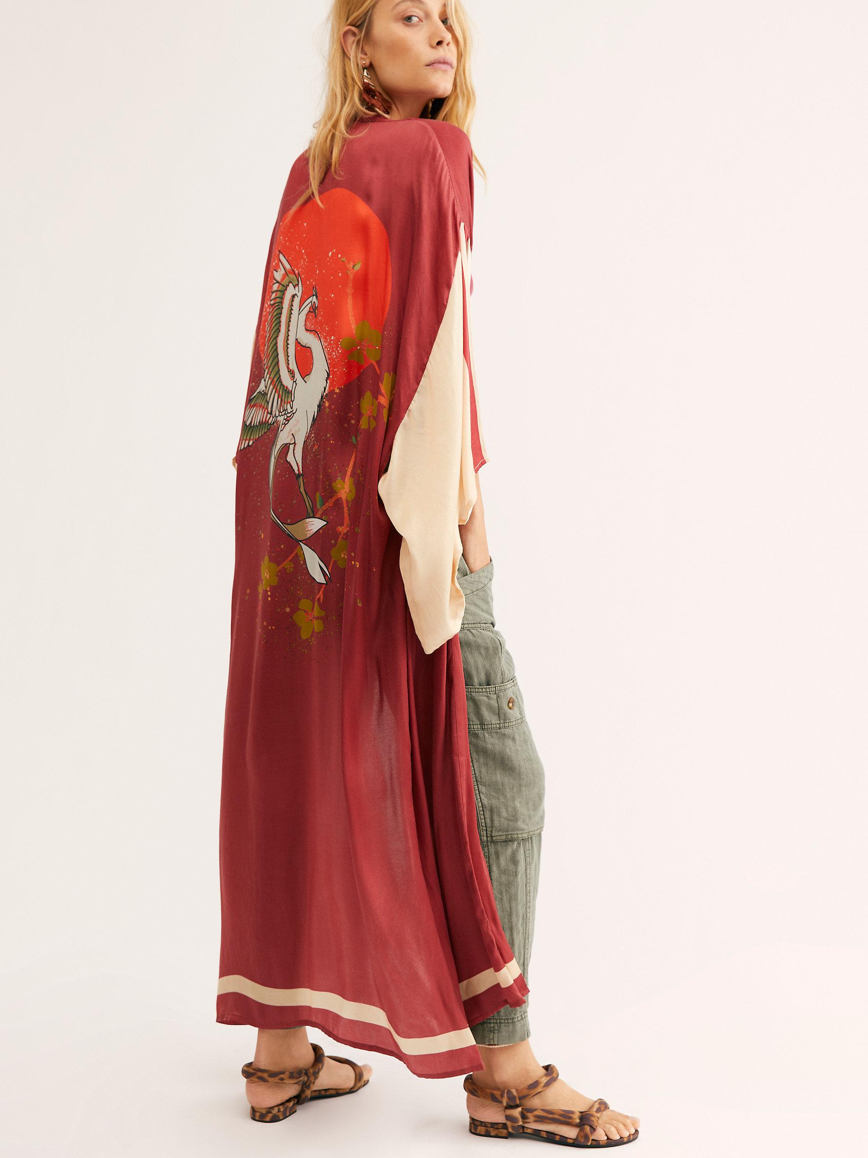 red maxi kimono