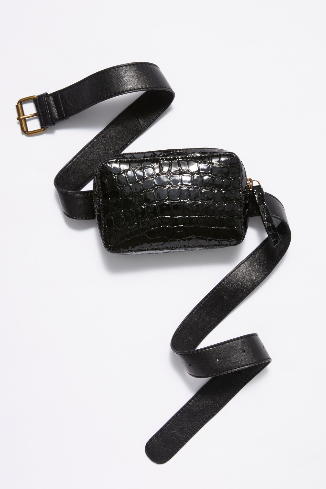 black croc belt bag