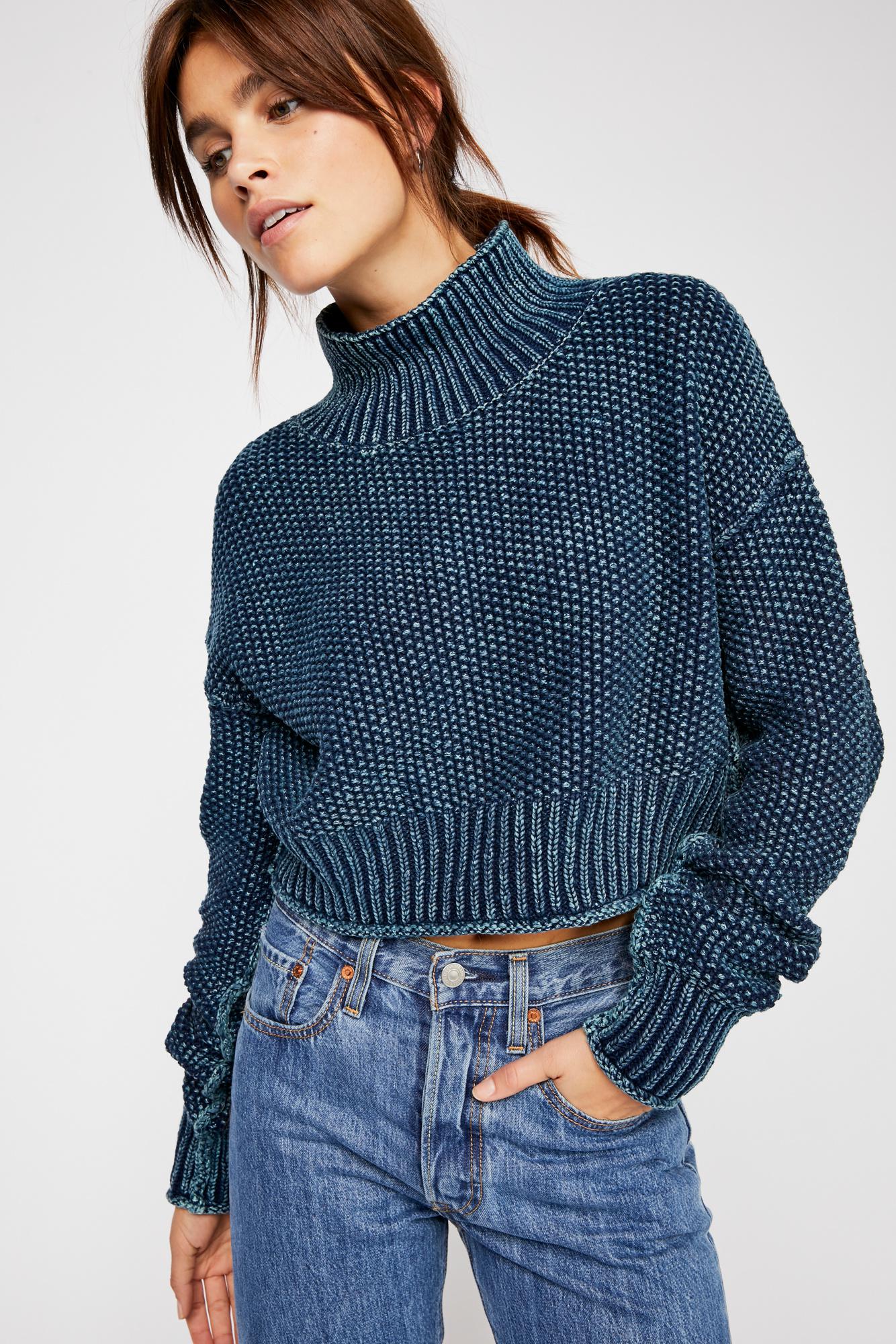 Download Free People Cotton Seedling Mock Neck Sweater in Blue - Lyst