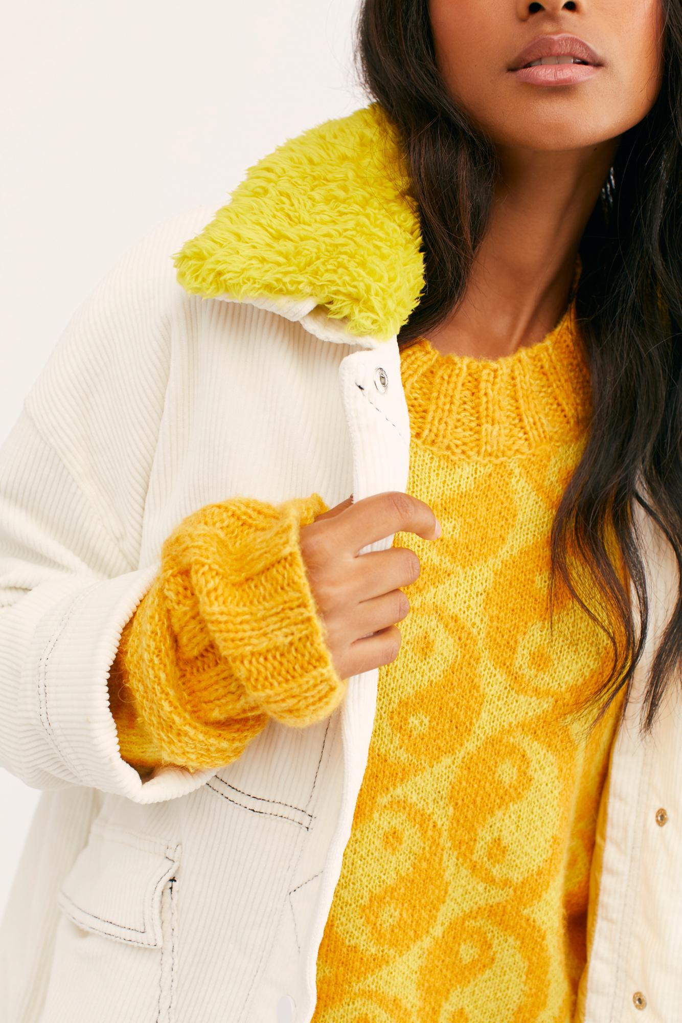 Free People Corduroy Lust For Life Jacket By We The Free In Ivory Combo Yellow Lyst lust for life jacket by we the free