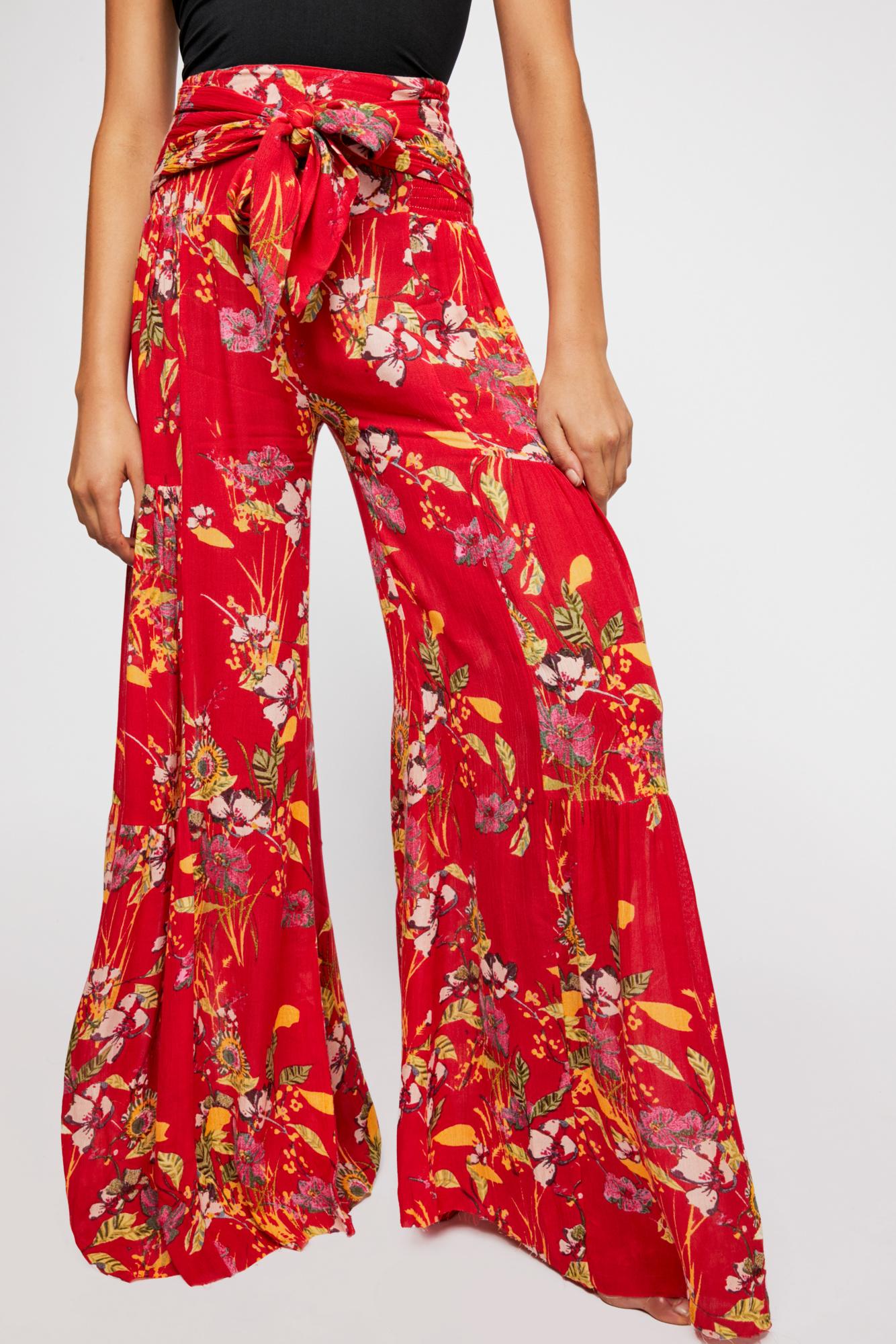 Free People Fp One Aloha Printed Wide-leg Pants in Red Combo (Black) - Lyst