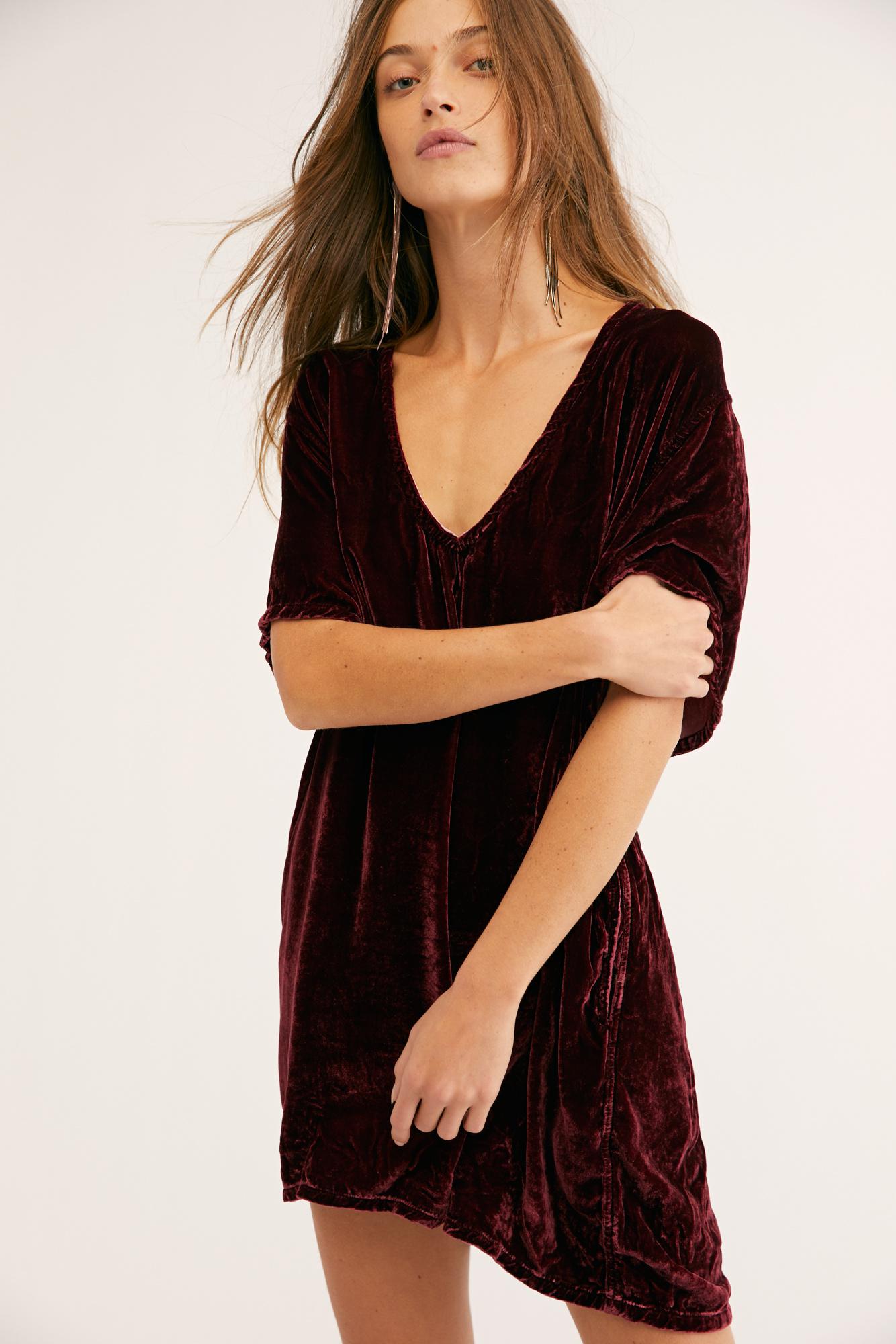Free People Crushed Velvet T-shirt Dress By Cp Shades in Red | Lyst