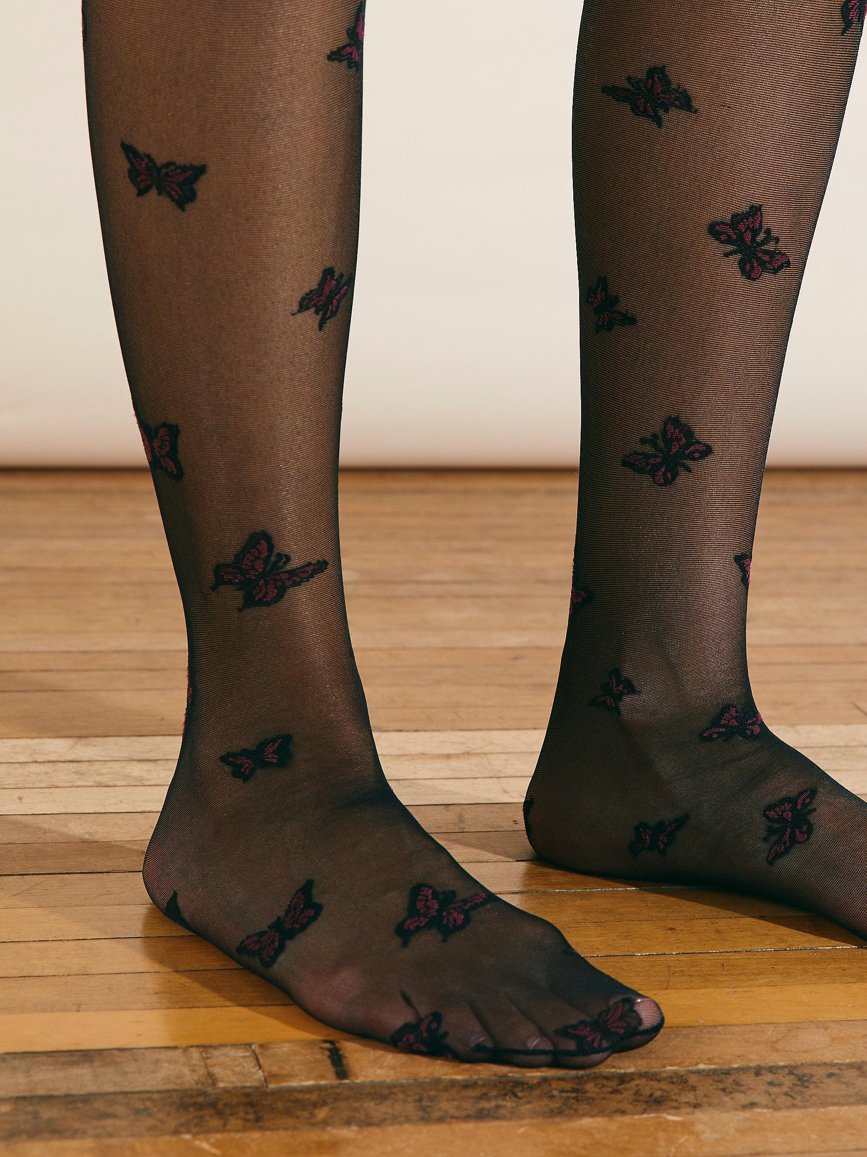 Free People Butterfly Wonderland Sheer Tights in Black