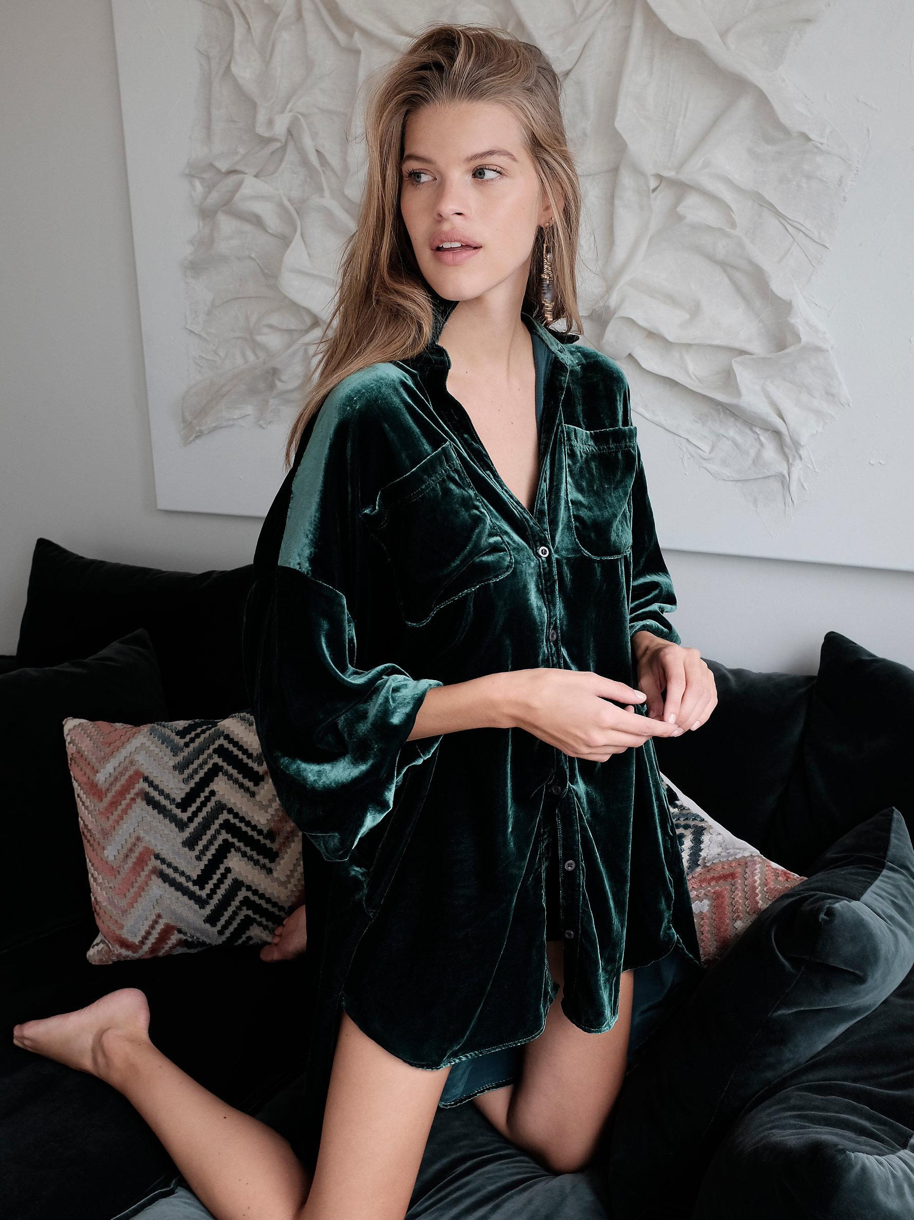 Free People Lux Velvet Shirt Dress in Blue | Lyst