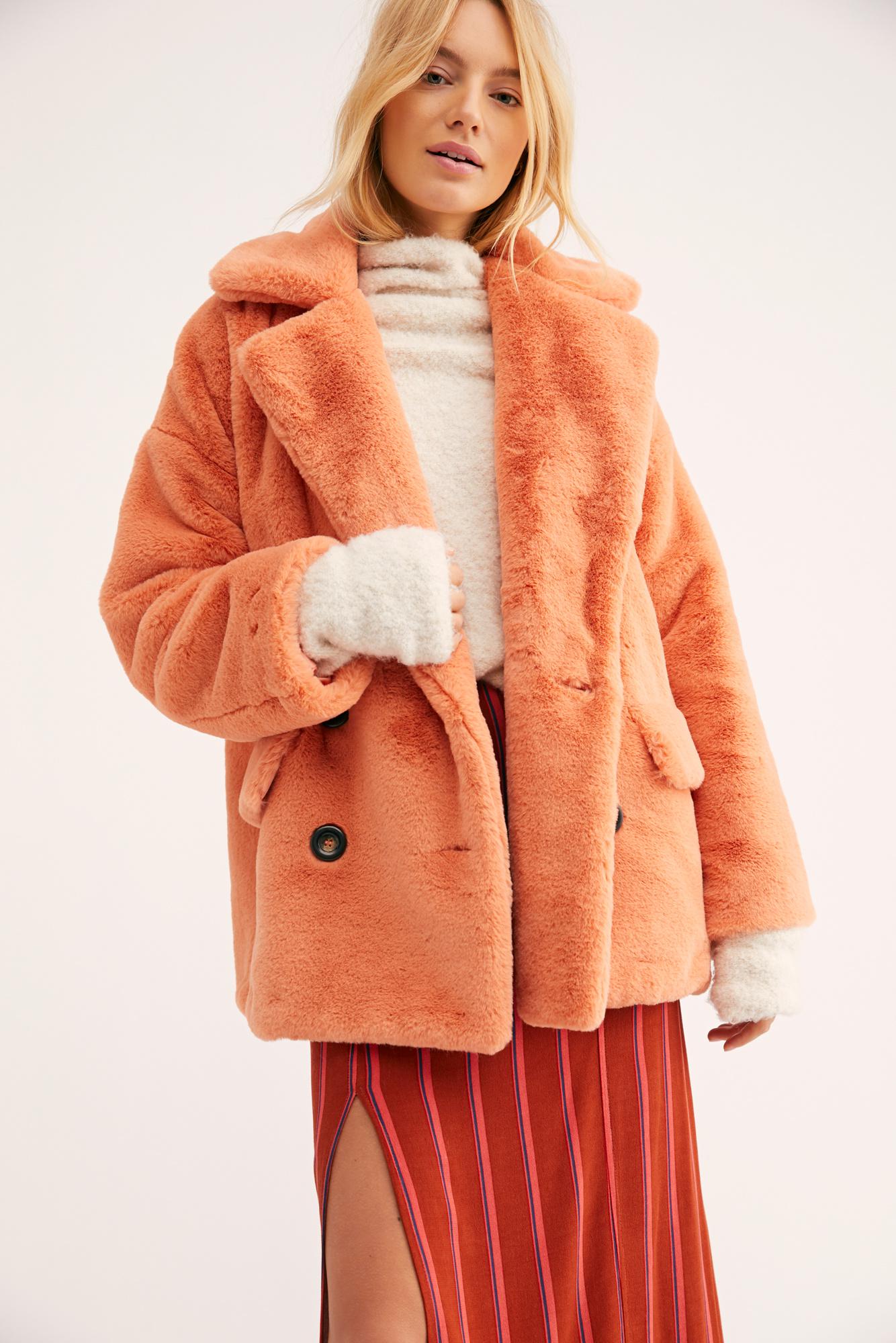 Free People Solid Kate Faux Fur Coat in Orange - Lyst