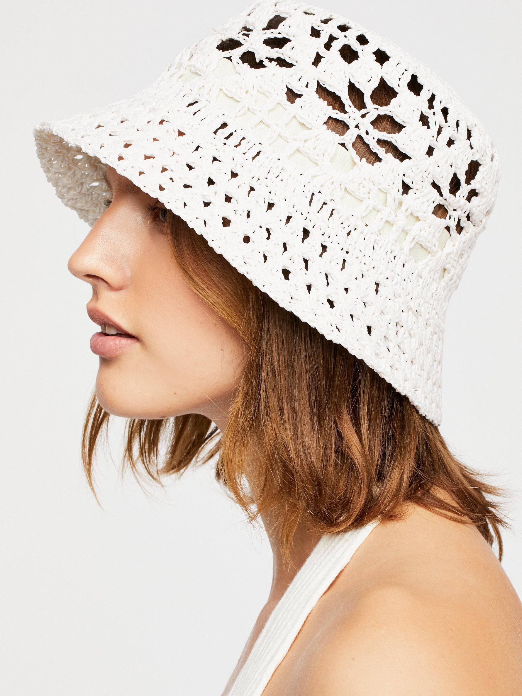 Quinn Crochet Straw Bucket Hat in Ivory 