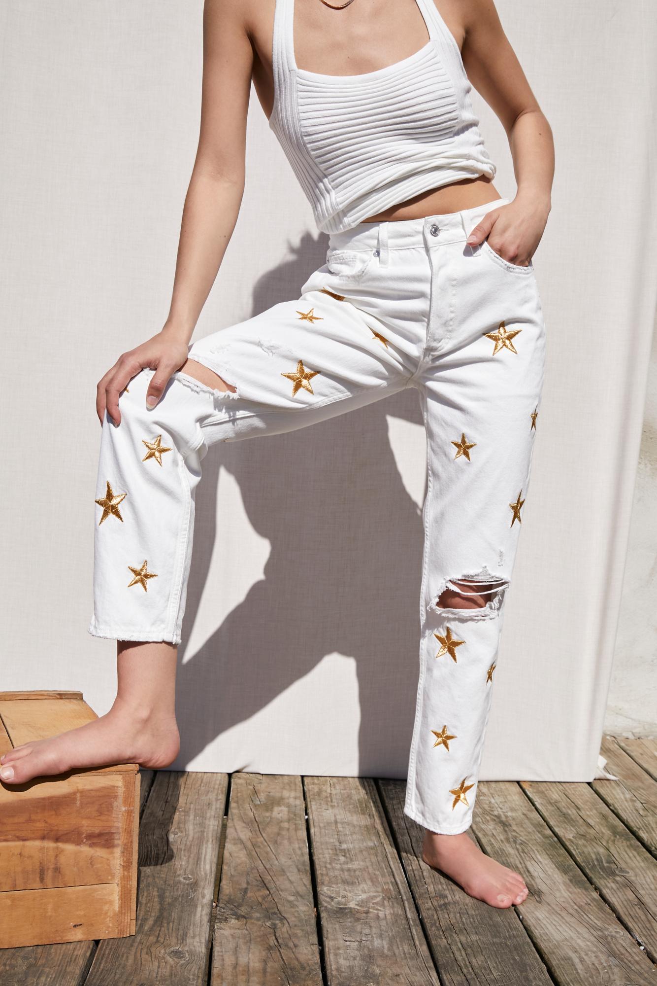 Free People Fast Times Star Mom Jeans By We The Free in White | Lyst