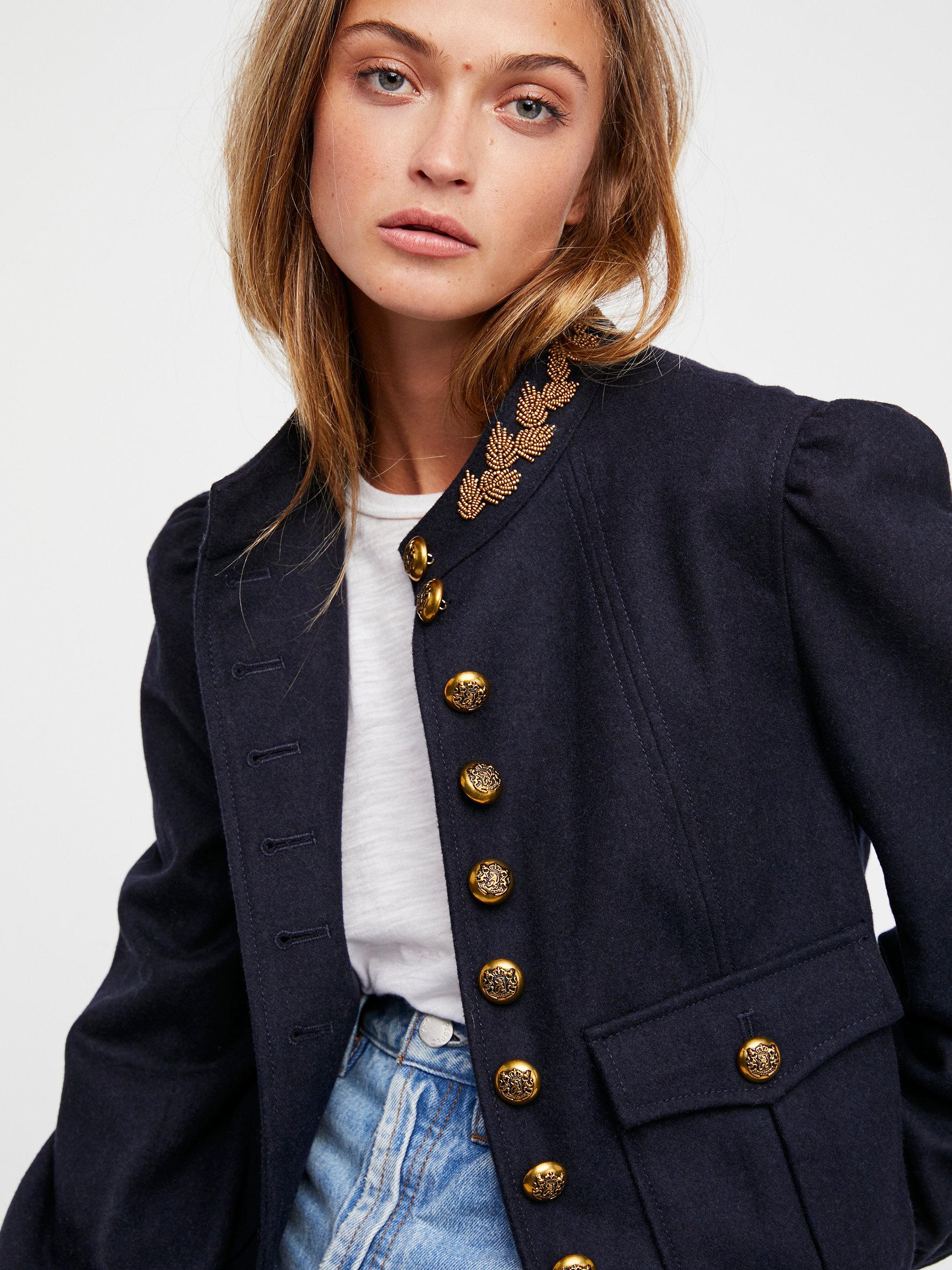 Free People Wool Regan Puff Sleeve Blazer in Navy (Blue) Lyst