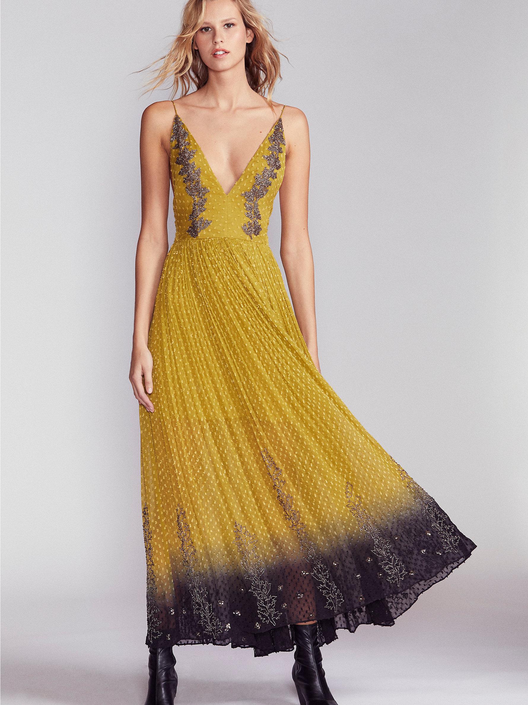 yellow embellished maxi dress