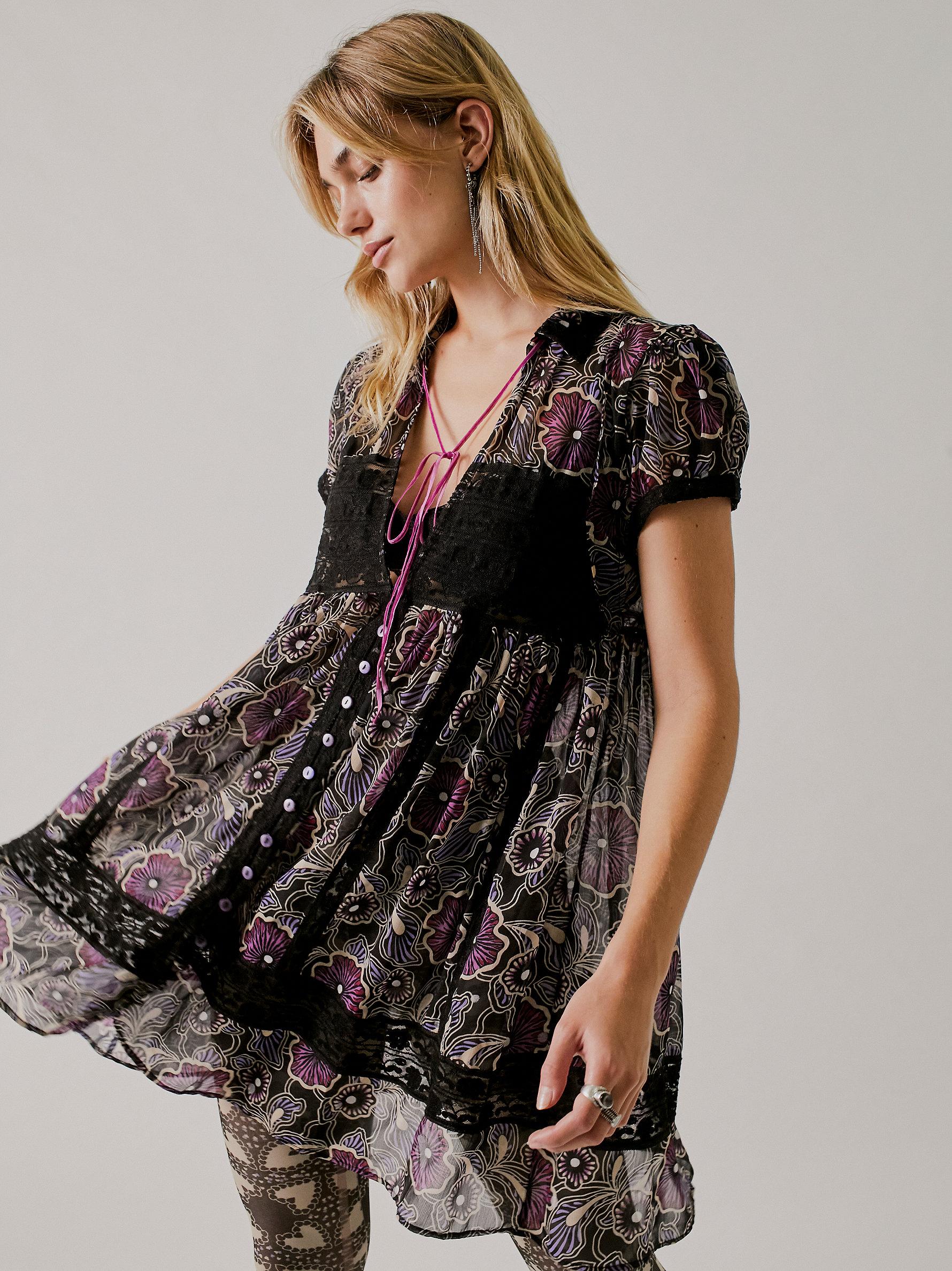 Free People Robe Courte Nuisette Rosie Fp X Anna Sui in Black | Lyst