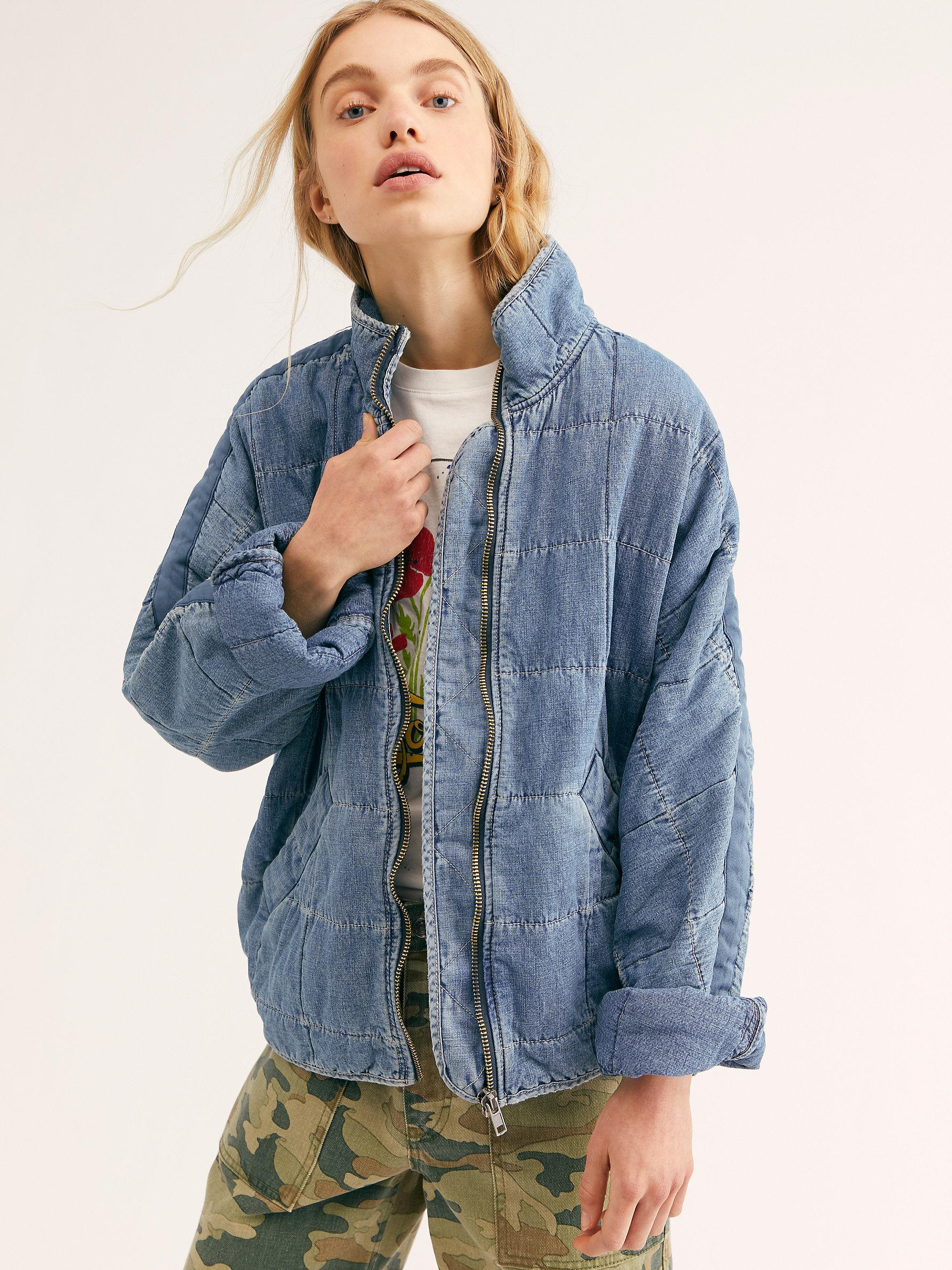 Free People Dolman Quilted Denim Jacket 