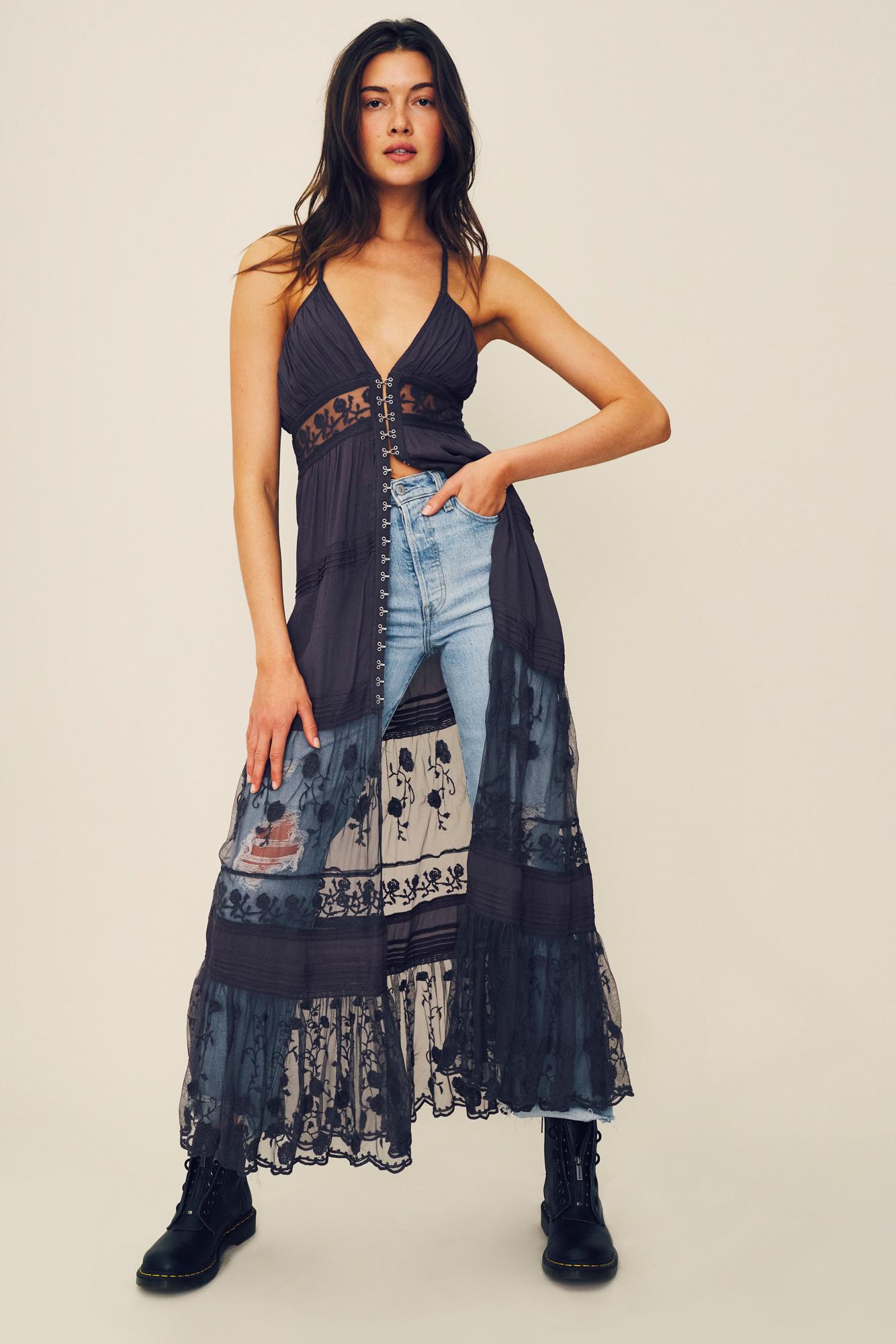 Free People Lace On My Way Maxi Slip By Intimately - Chemise in Charcoal  (Blue) | Lyst
