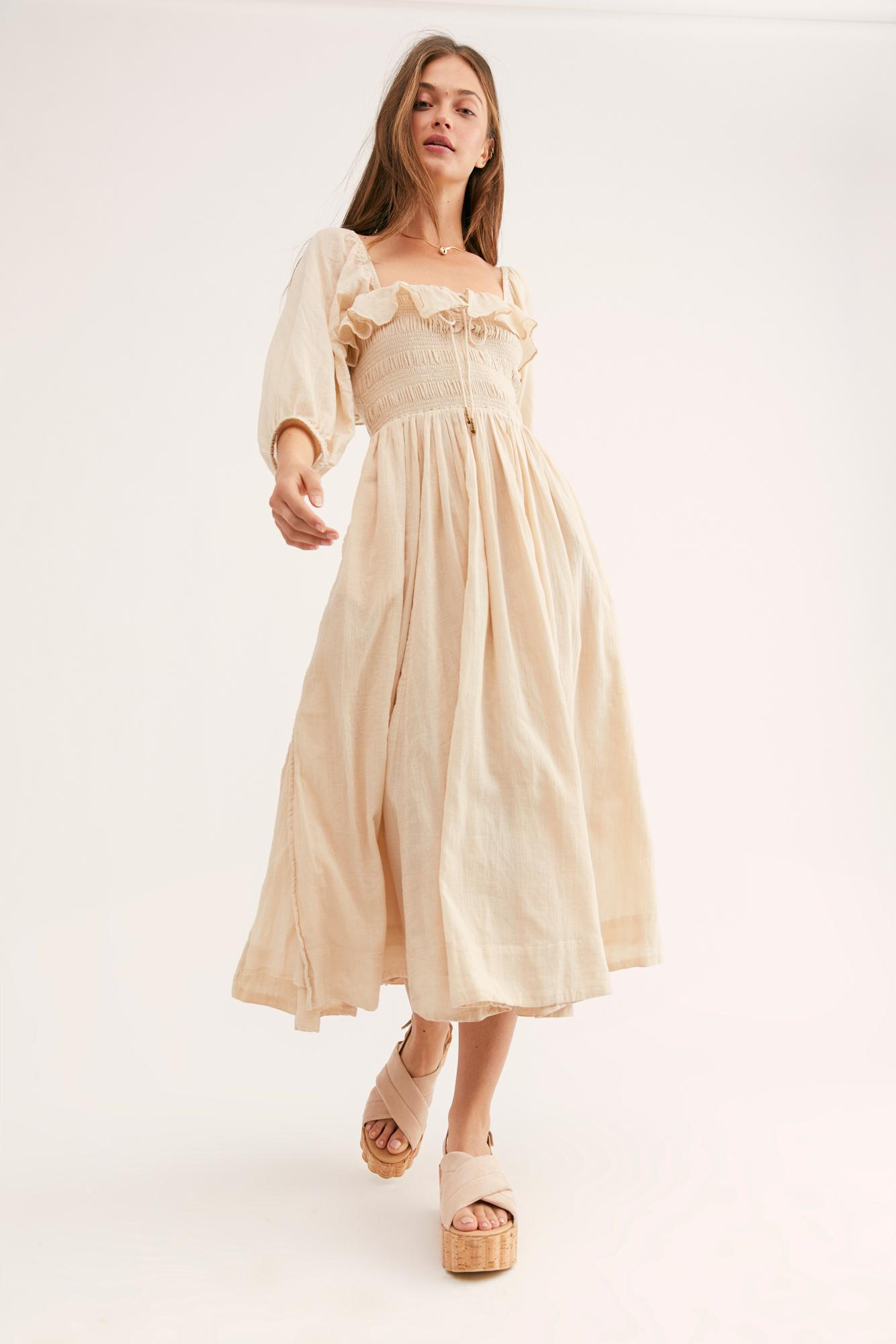 Free People Oasis Midi Dress in Natural | Lyst