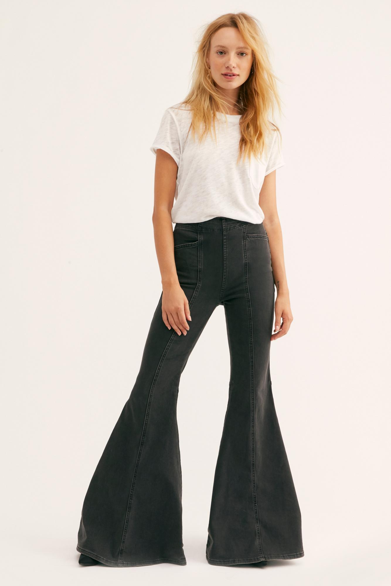 Free People Firecracker Flare Jeans At Free People In Mid Stone Wash, Size:  24 in White