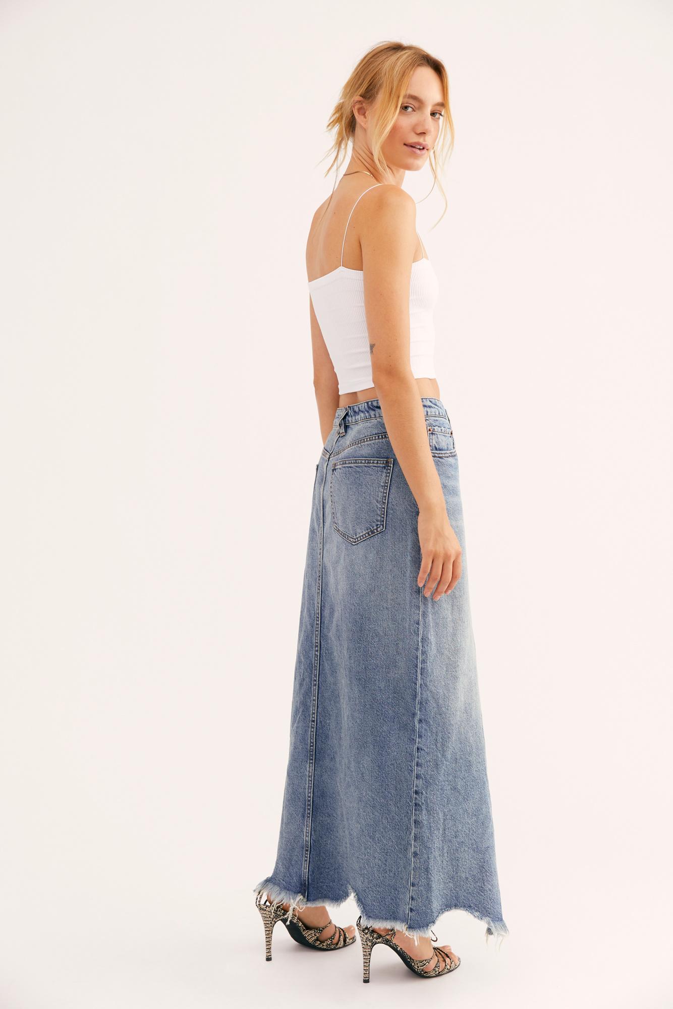 Free People Rhiannon Denim Maxi Skirt in Blue | Lyst