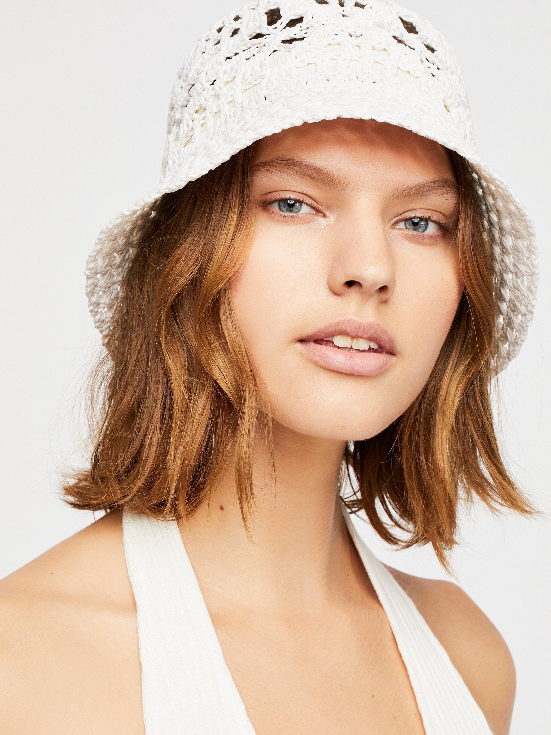 Quinn Crochet Straw Bucket Hat in Ivory 