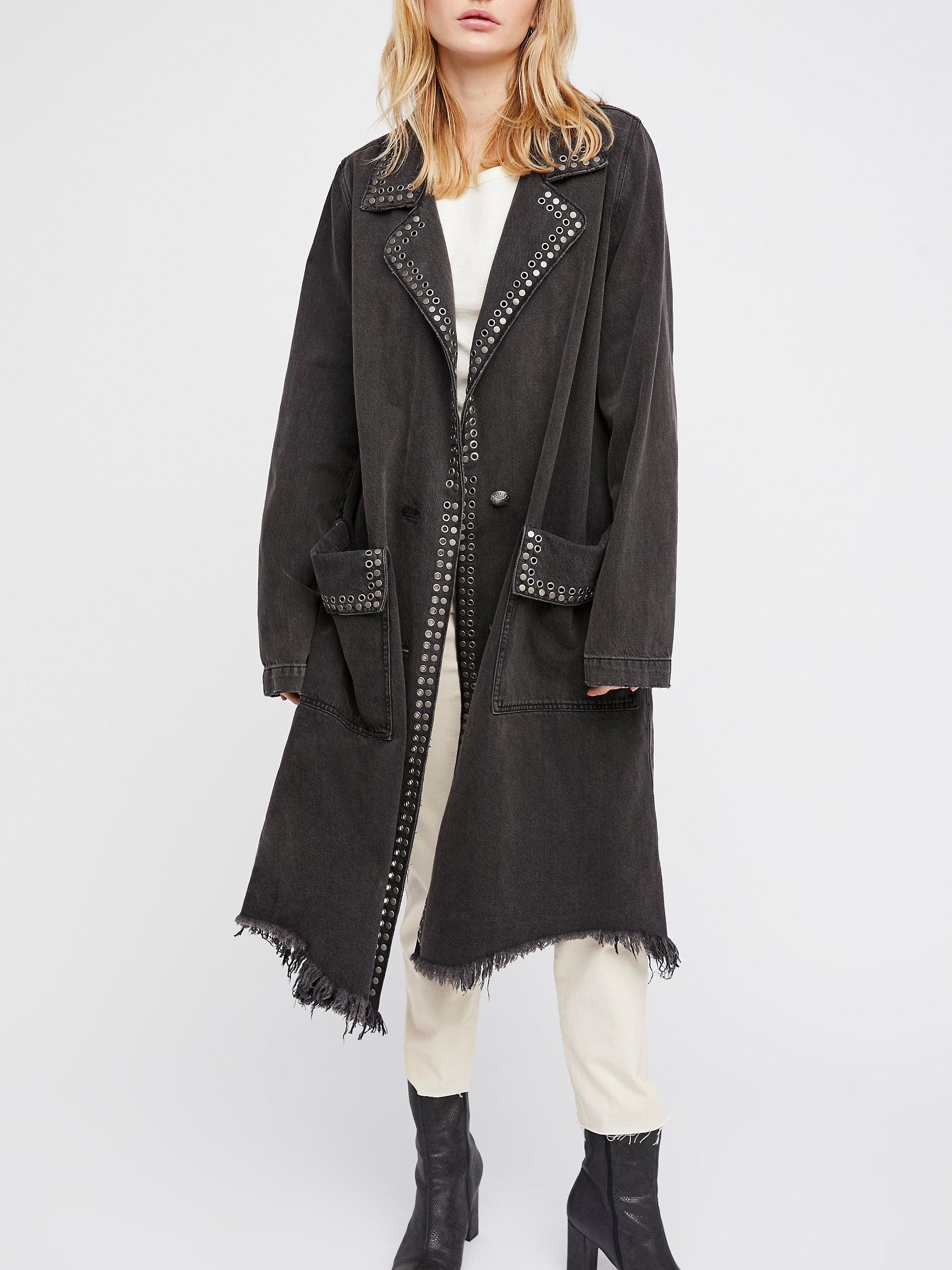 Free People Studded Denim Duster in Black - Lyst