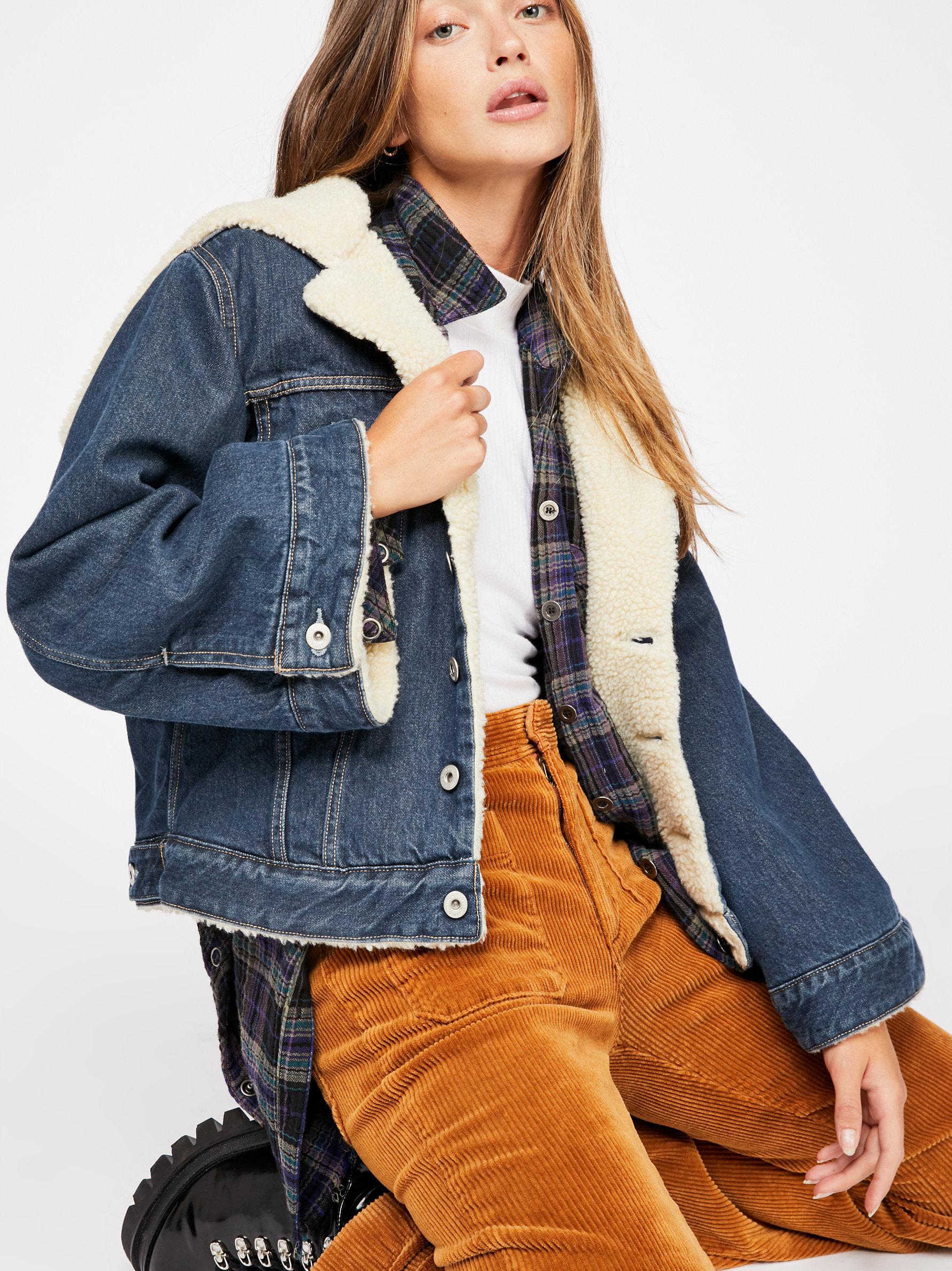 cropped sherpa lined denim jacket