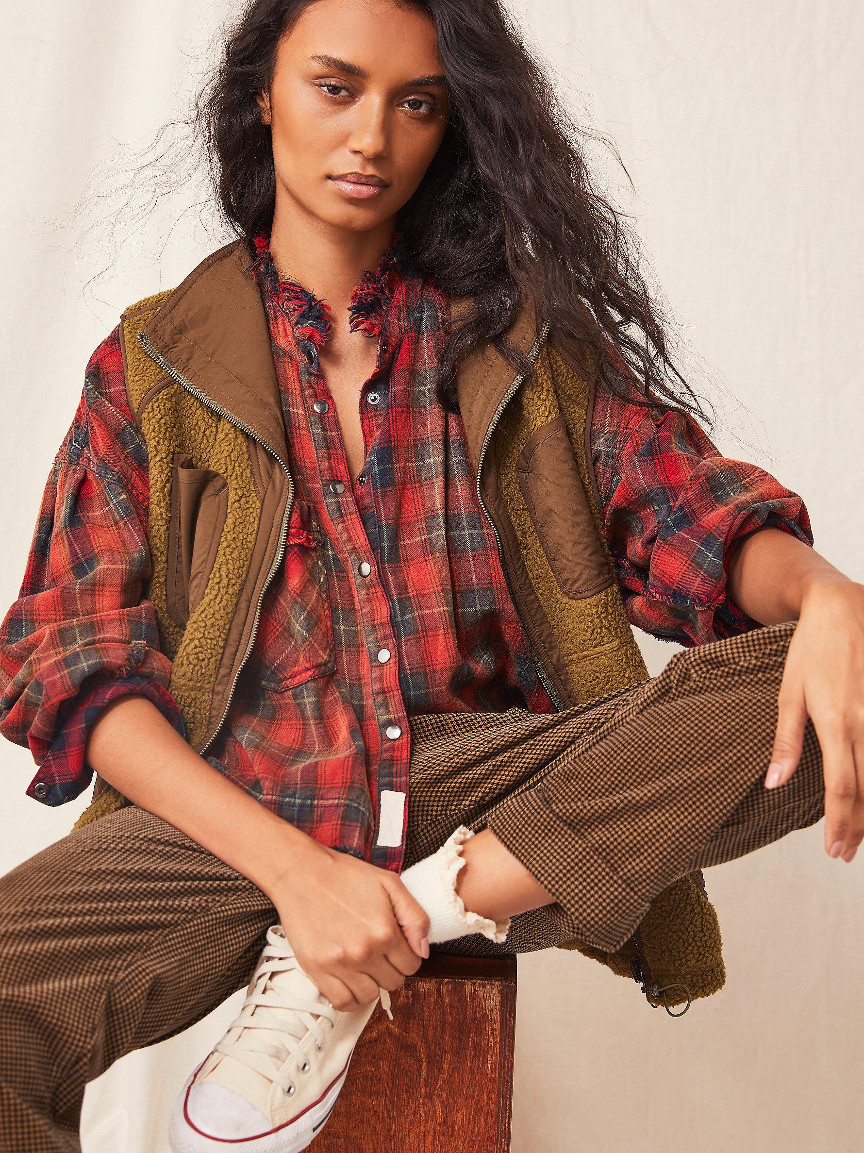 Free People Emily Plaid Top in Red 
