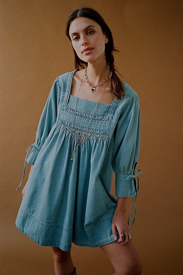 knee length dresses for ladies Free People Sonora Denim Mini Dress/Cornflower – Thecottageboutique