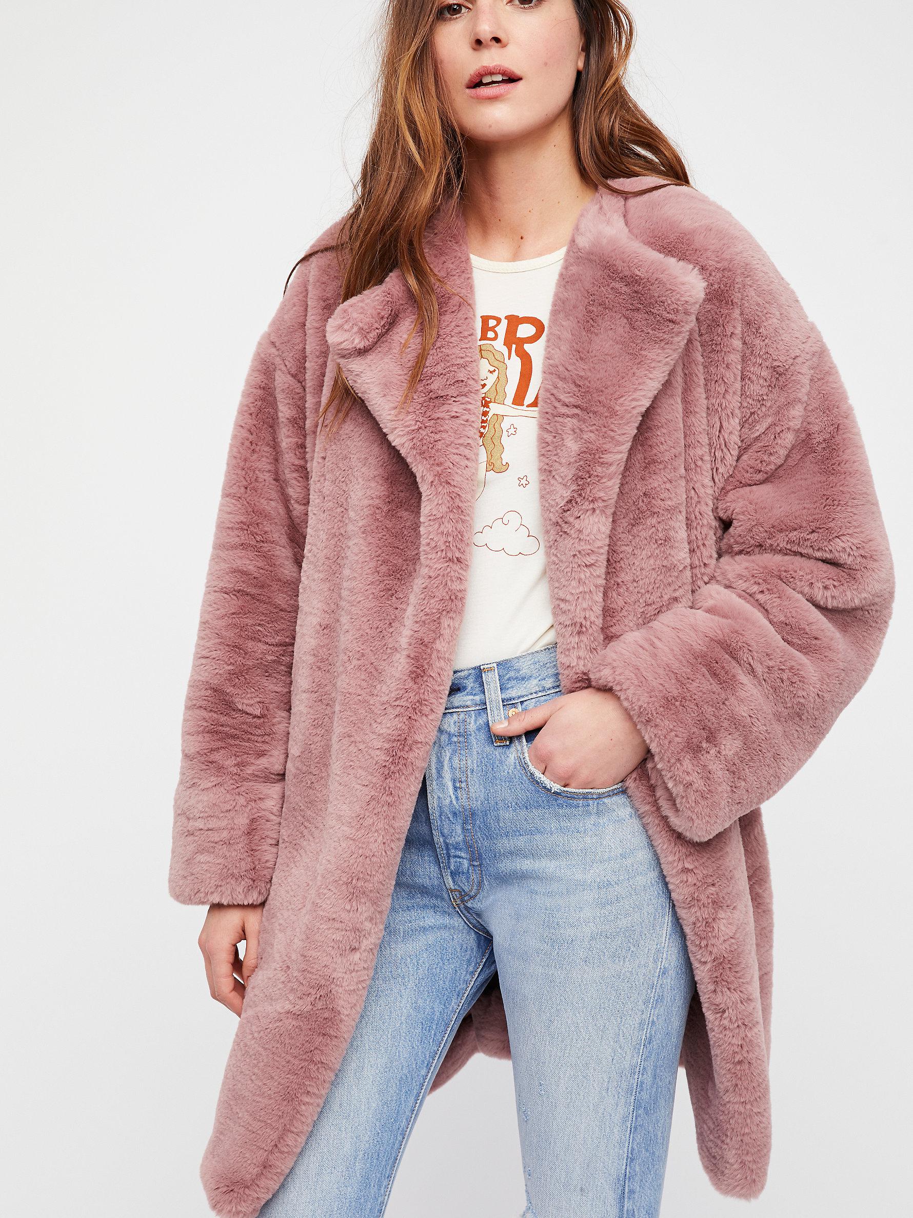 Free People Rita Fur Coat in Pink | Lyst