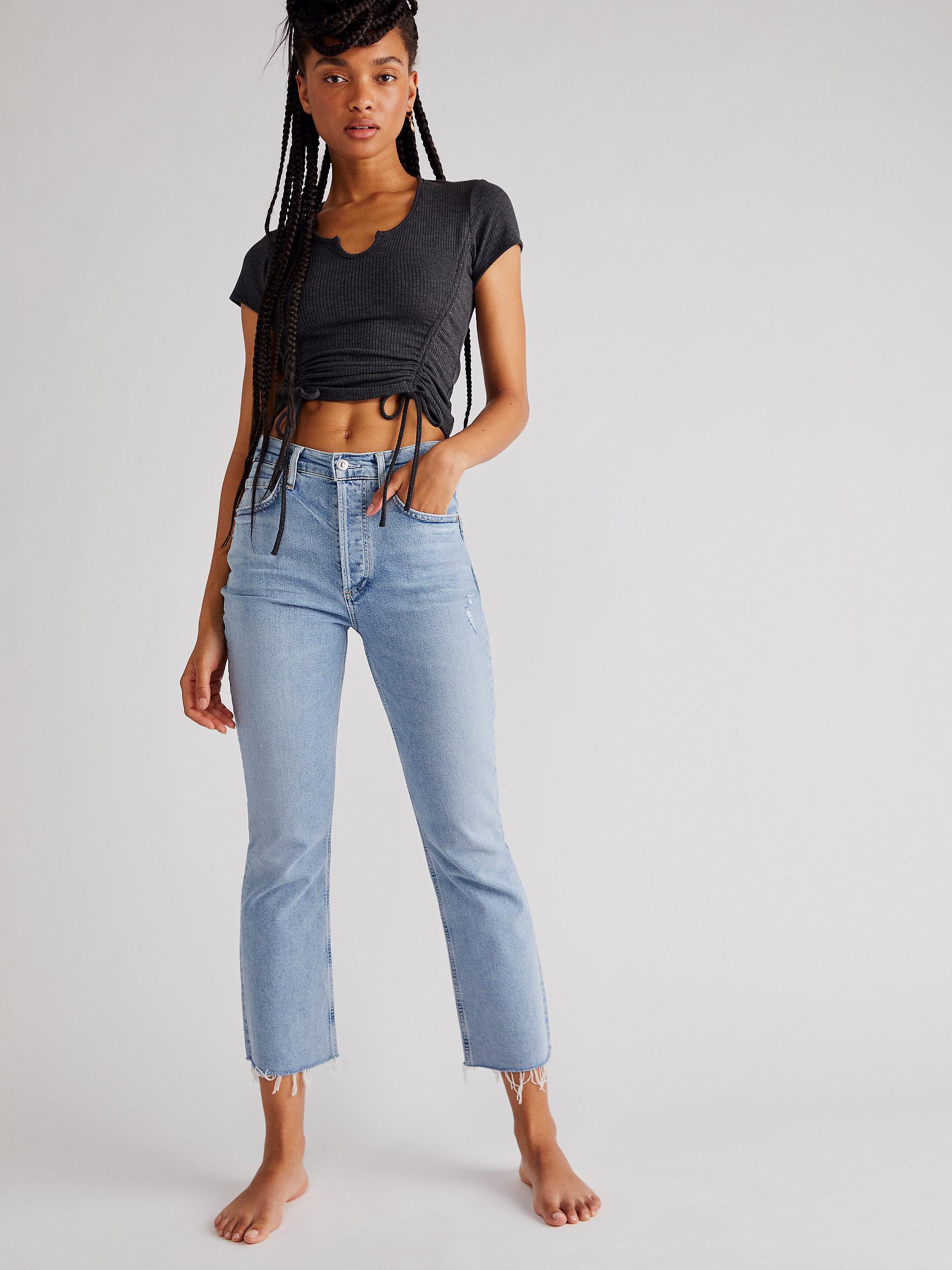 Free People Citizens Of Humanity Isola Cropped Slim Flare Jeans in Blue ...