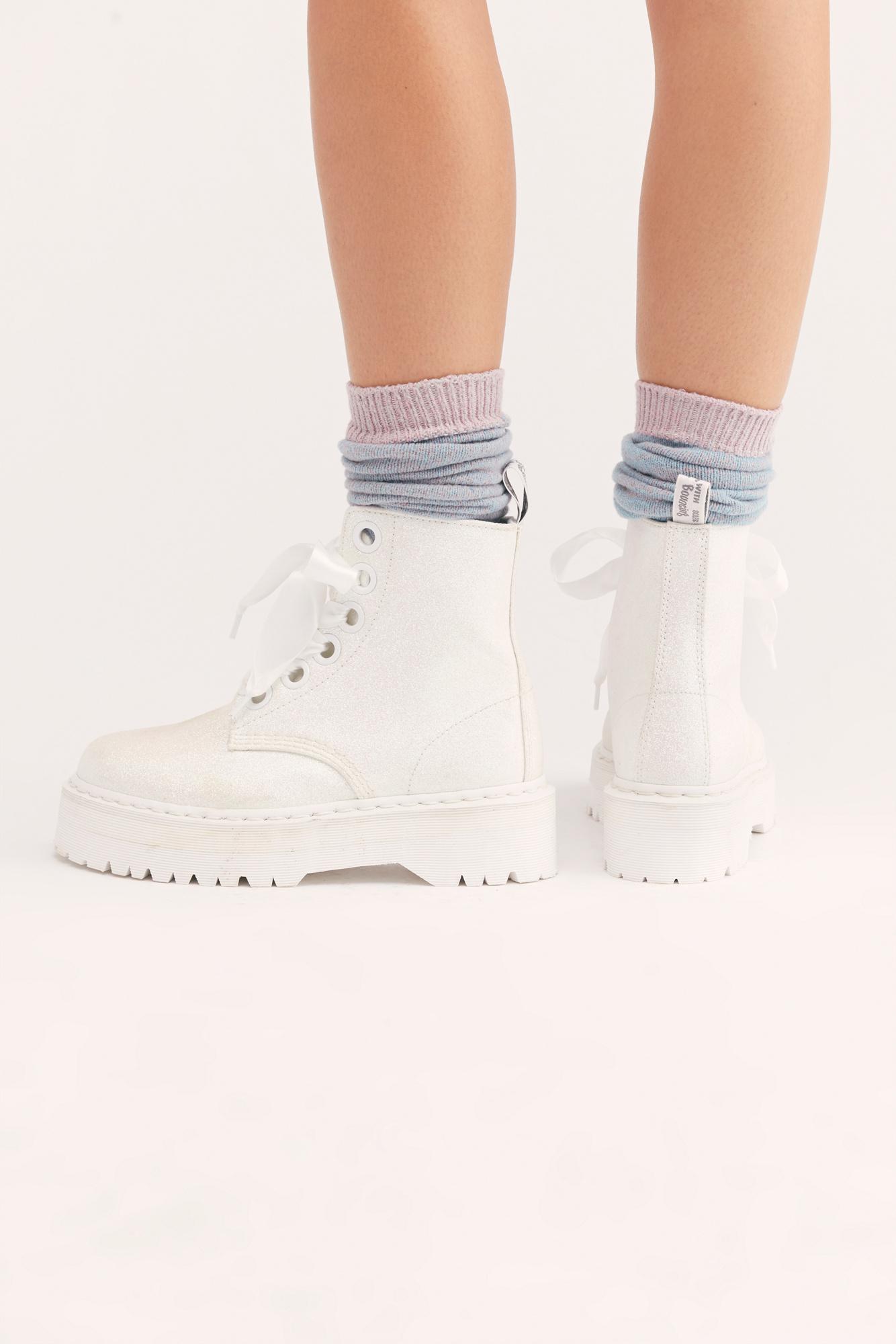 Free People Lace Dr. Martens Molly Glitter 6 Eye Boots in White | Lyst