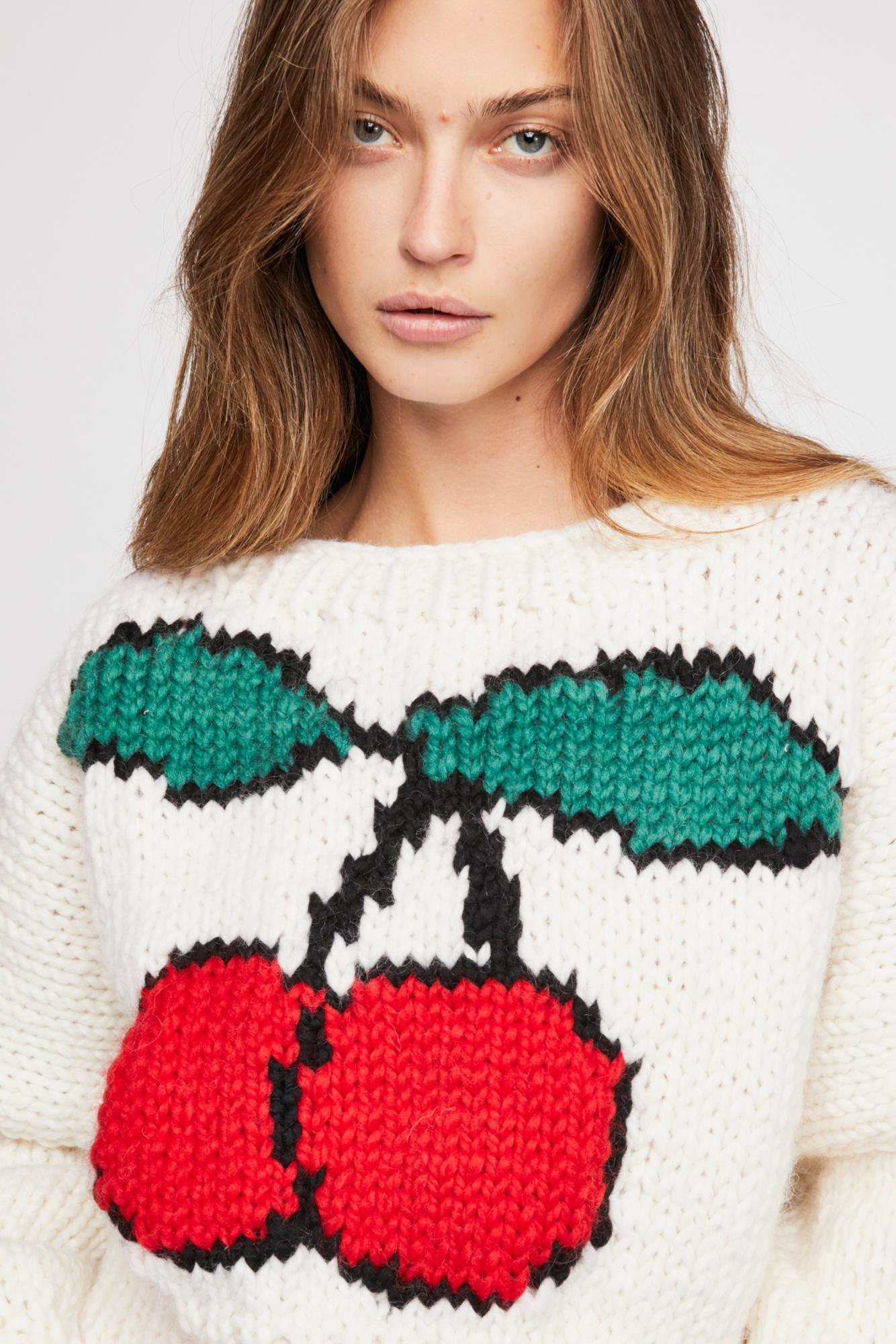 Free People Wool Cherry Pullover Sweater By Gogo in White - Lyst
