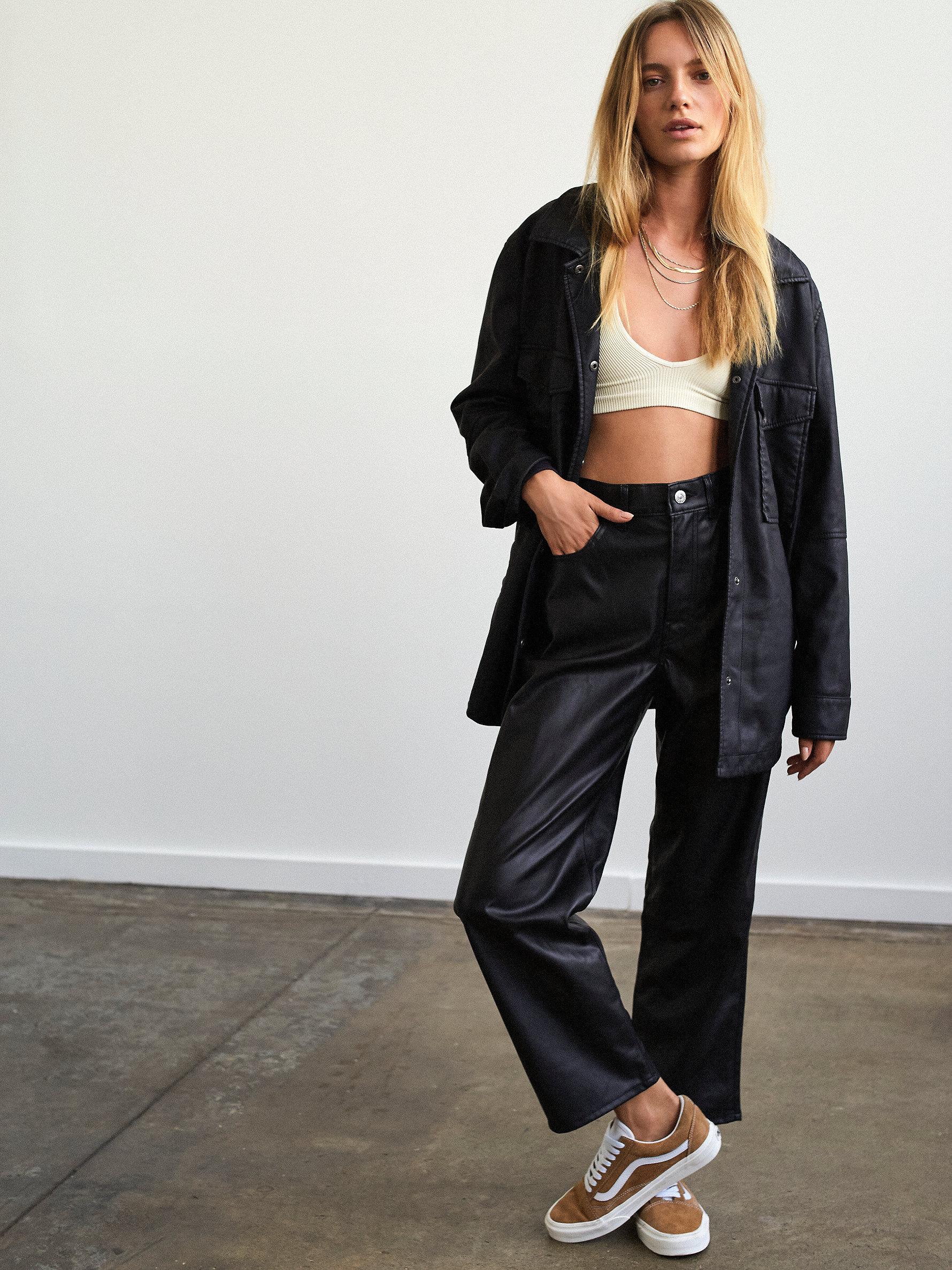 Faux Leather Ribcage Straight Jeans 