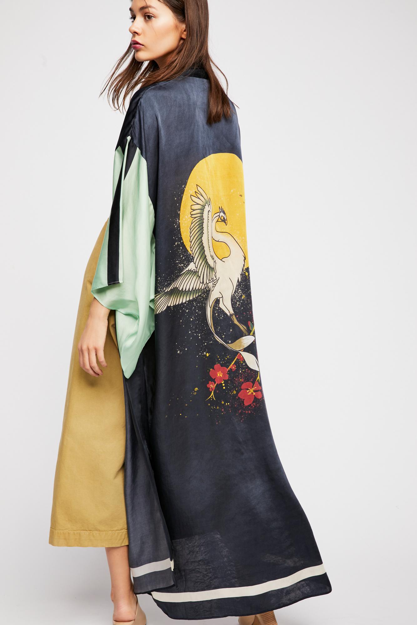 Free People Rising Sun Maxi Kimono in Black - Lyst