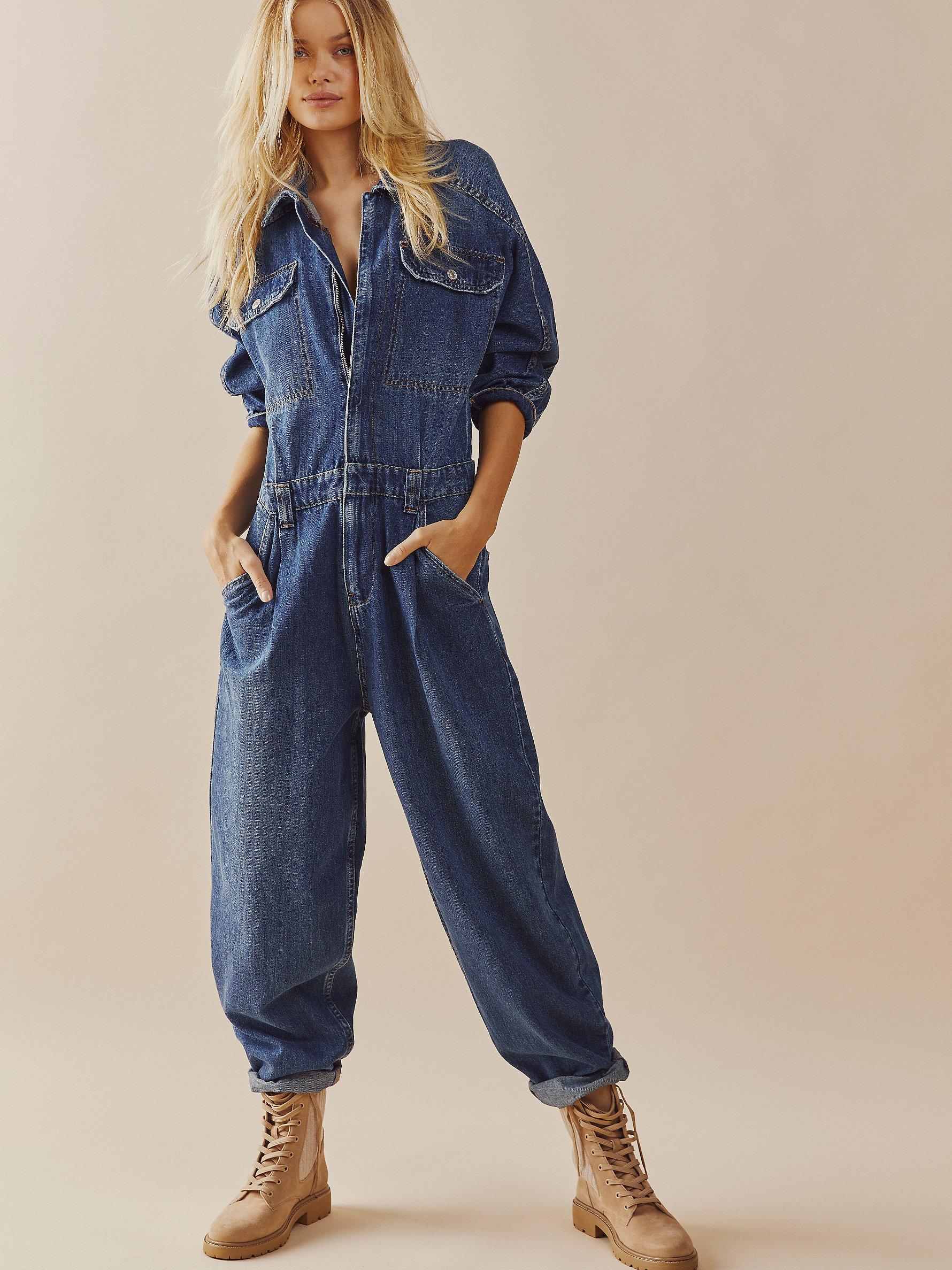 Free People Sammie Denim Coverall in Blue | Lyst