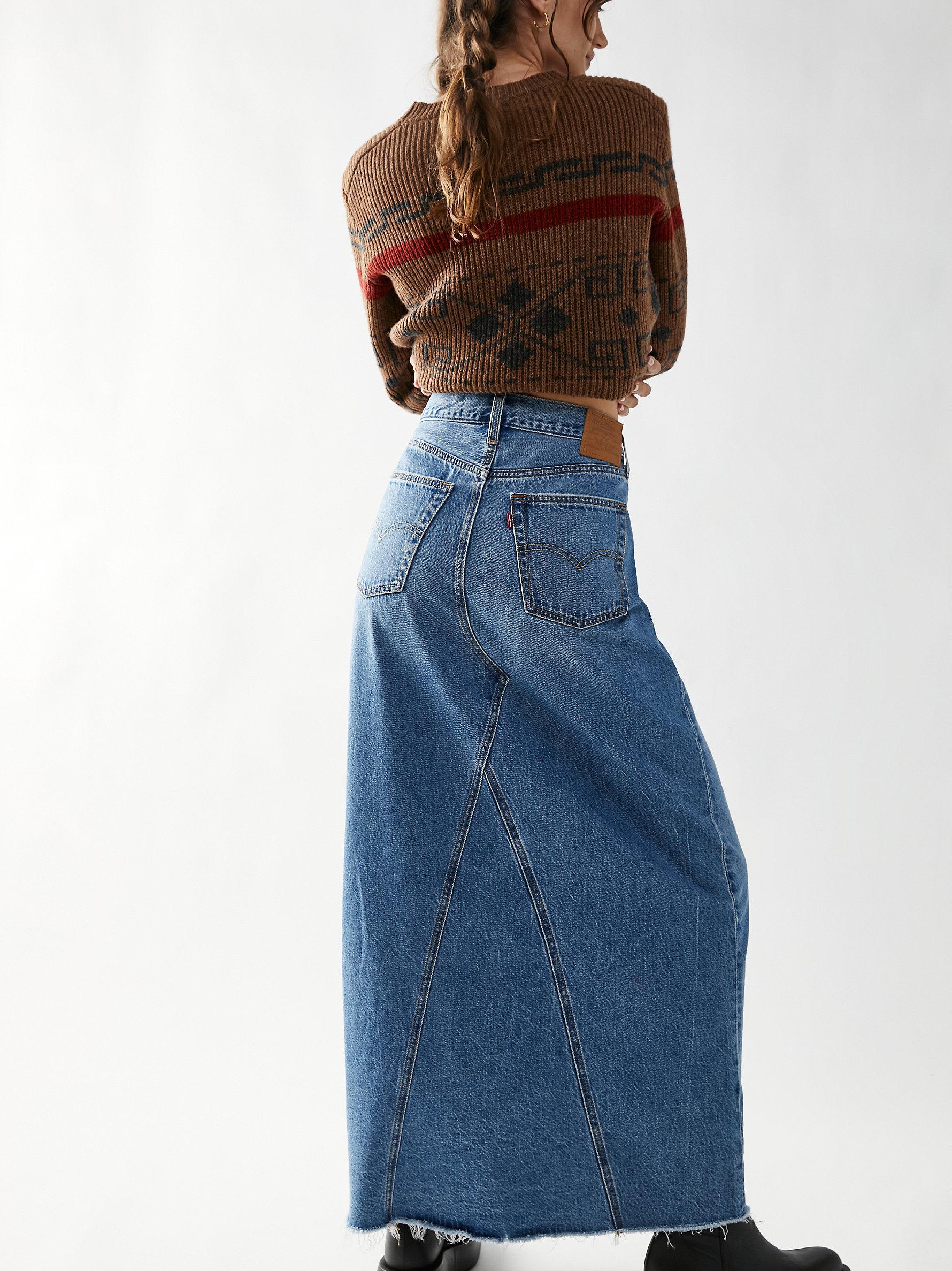 Free People Levi's Iconic Long Skirt in Blue | Lyst